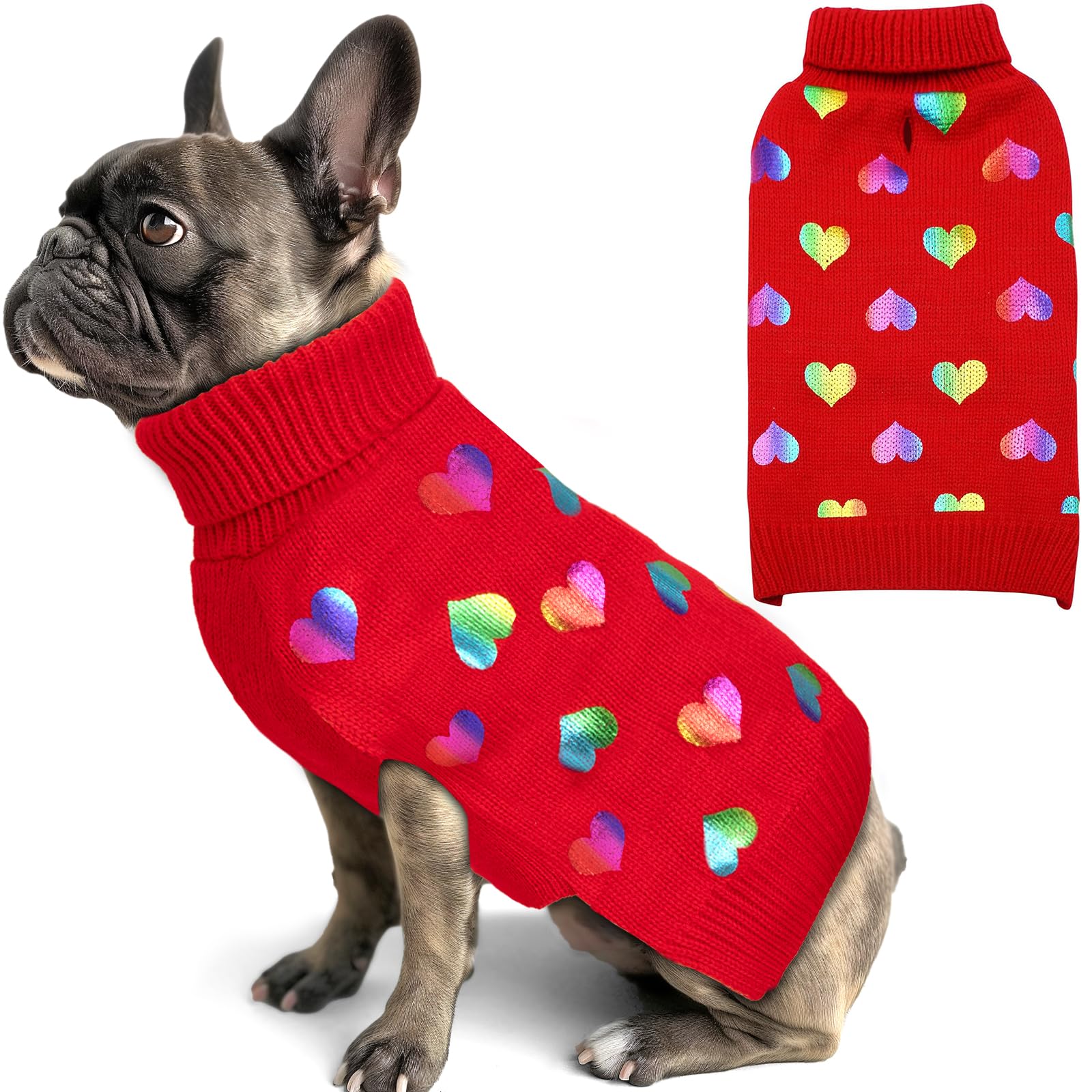 Kyeese Dog Sweaters Colorful Radiant Printing Love Design With Leash Hole Pet Sweater Pet Clothes,L