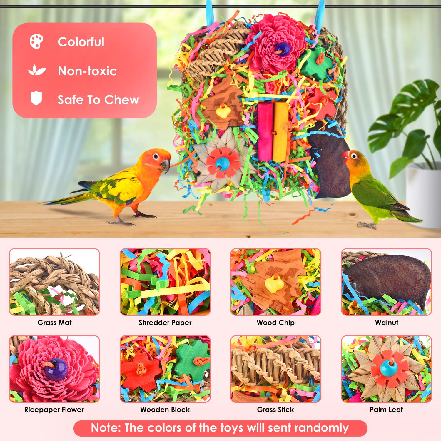 Katumo Bird Toys, Parakeet Toys Bird Grass Mat Parrot Shredder Toys Lovebird Forage Toys For Cockatiel Conure Lovebird Parakeet