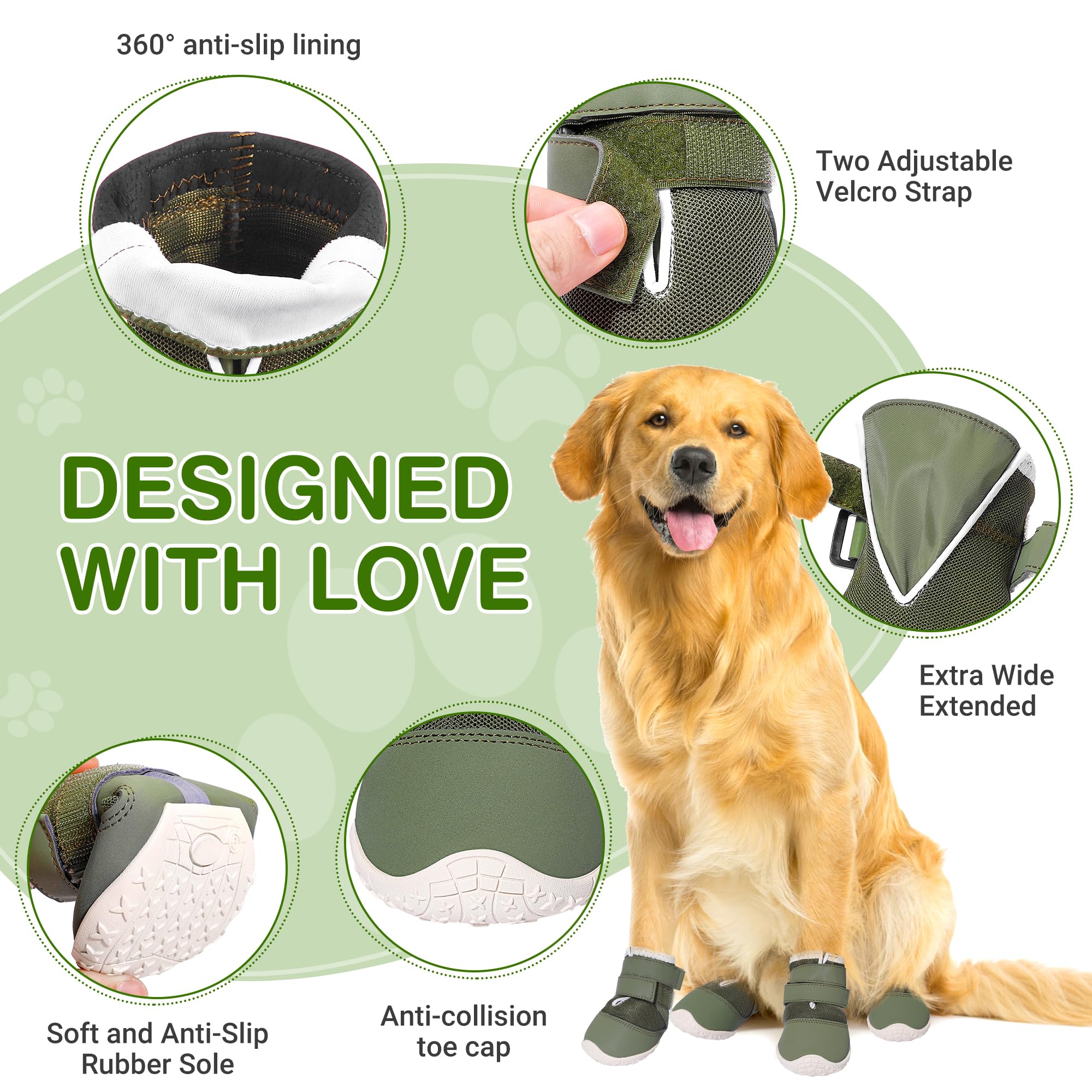 Dcoagt Dog Shoes Mesh Breathable Dog Booties For Hot Pavement Summer With Anti-Slip Sole,Dog Boots Paw Protectors For Small Medi