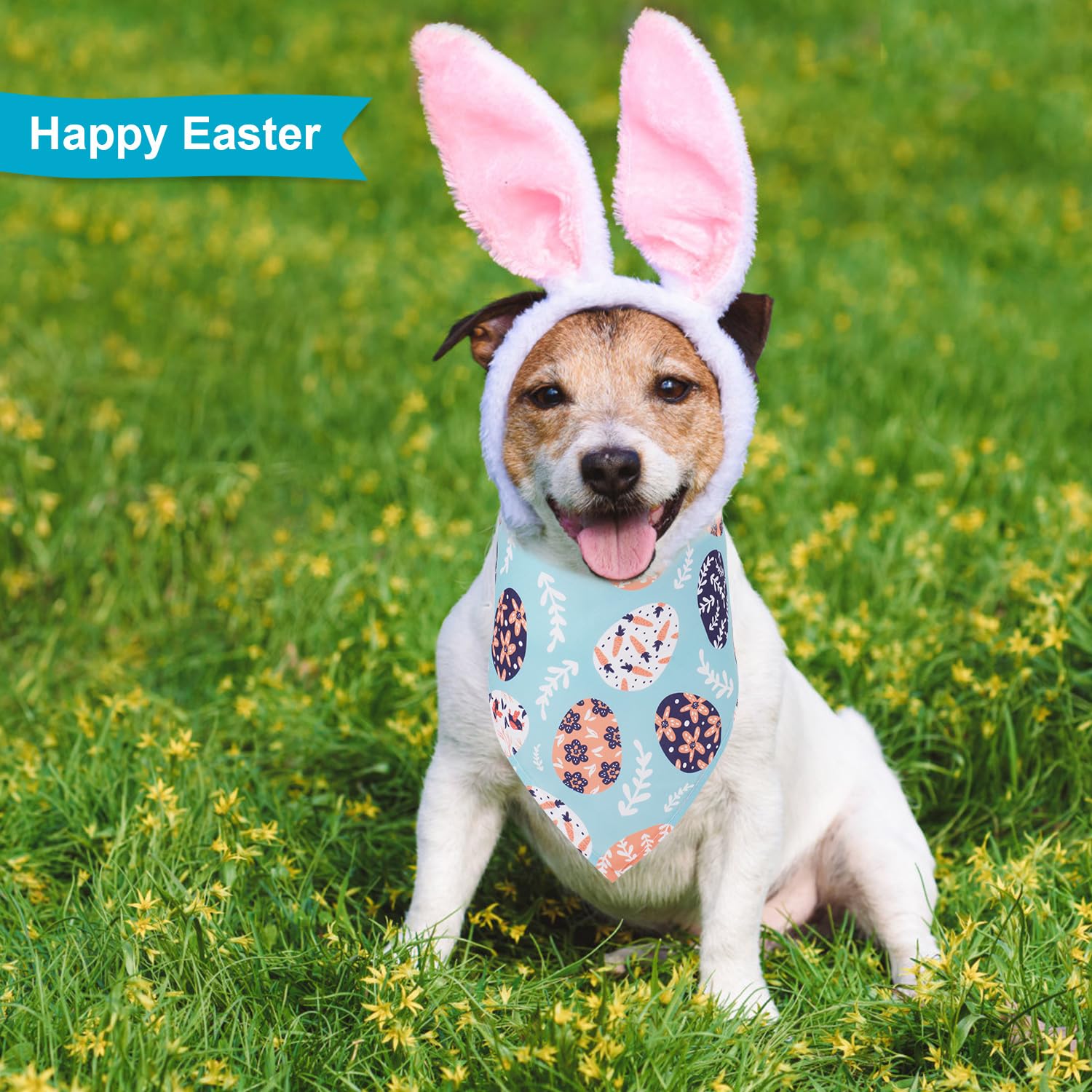Peutier 4Pcs Easter Dog Bandana, Rabbit Easter Egg Pattern Easter Dog Scarf Triangle Bibs Pet Kerchief Bandana For Dogs Cats Hol