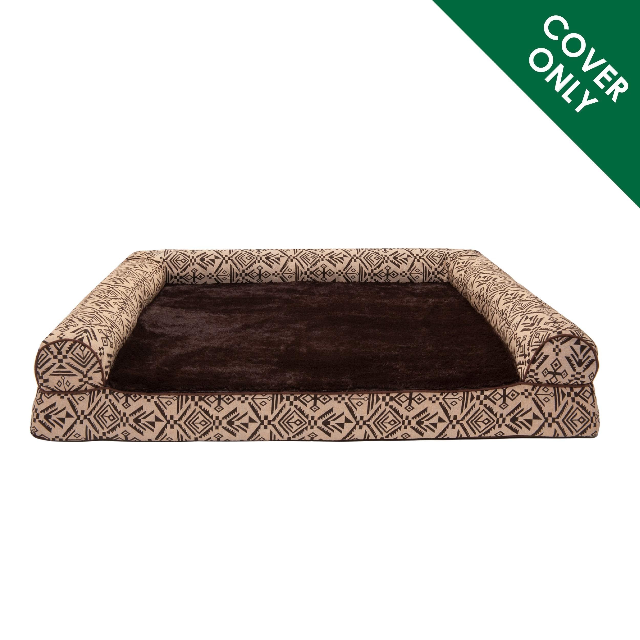 Furhaven Replacement Dog Bed Cover Plush & Southwest Kilim D  Cor Sofa-Style, Machine Washable - Desert Brown, Jumbo (X-Large)