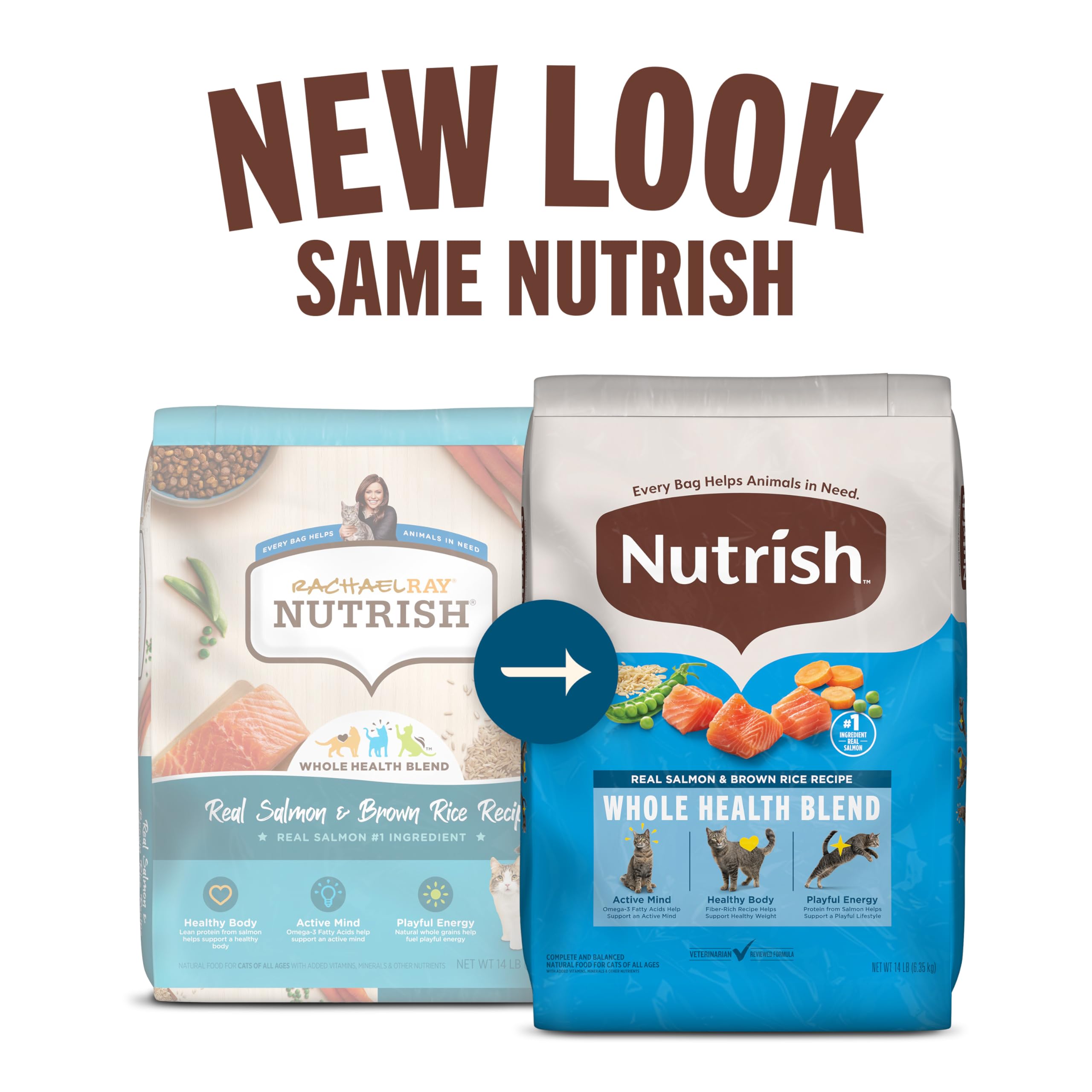 Nutrish Real Salmon & Brown Rice Recipe Dry Cat Food, 14 lb. Bag, Packaging May Vary (Rachael Ray)