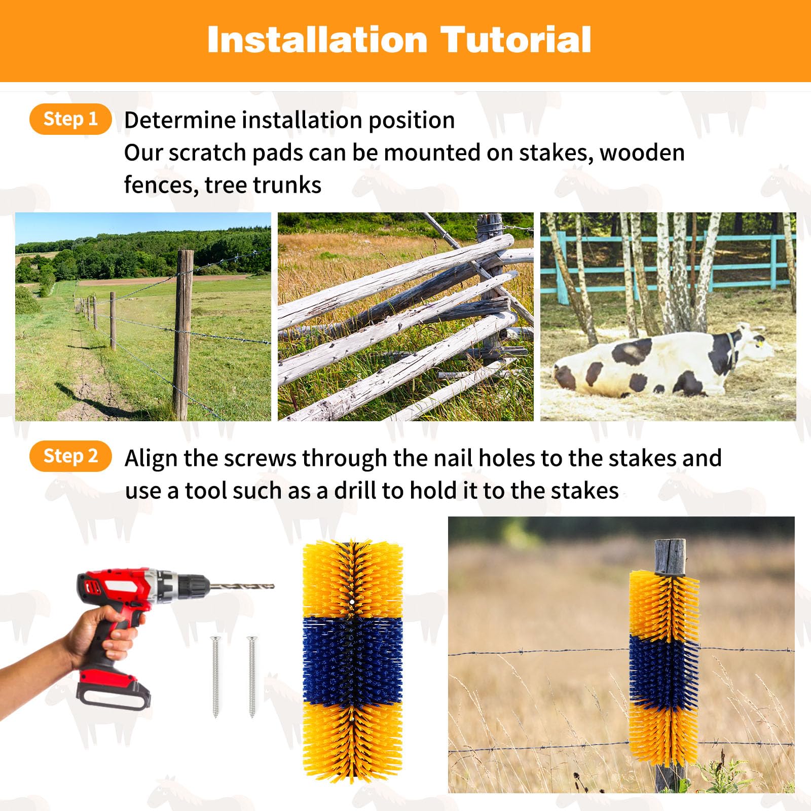 GINDOOR Livestock Scratch Brush Kit, Cattle & Horse Massage Brush Relieves Itching, Suitable for Cows, Horses, Sheep & Pigs - Ye