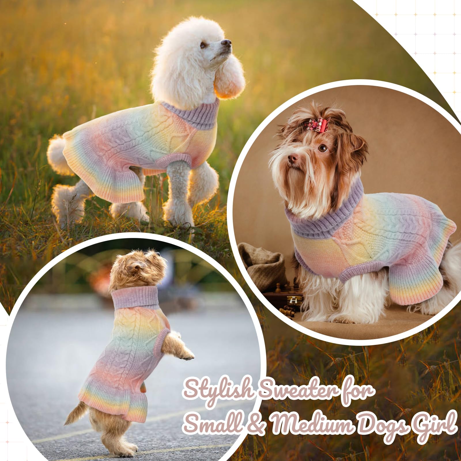 Lelepet Dog Sweater, Medium Dog Sweaters for Girls Christmas Dog Sweaters for Medium Dogs Turtleneck Dog Knitwear Cable Knit Win