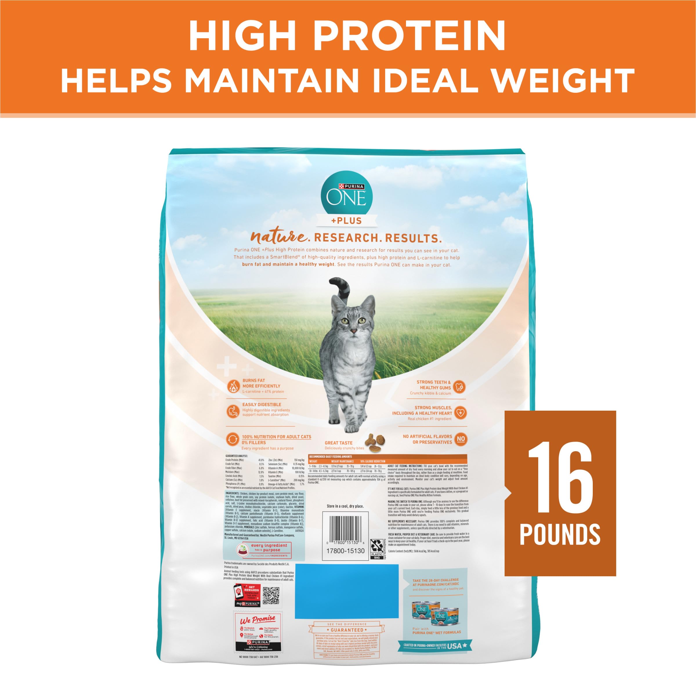 Purina ONE High Protein, Healthy Weight Plus Ideal Weight With Chicken Dry Cat Food W?ight Control Formula - 16 lb. Bag