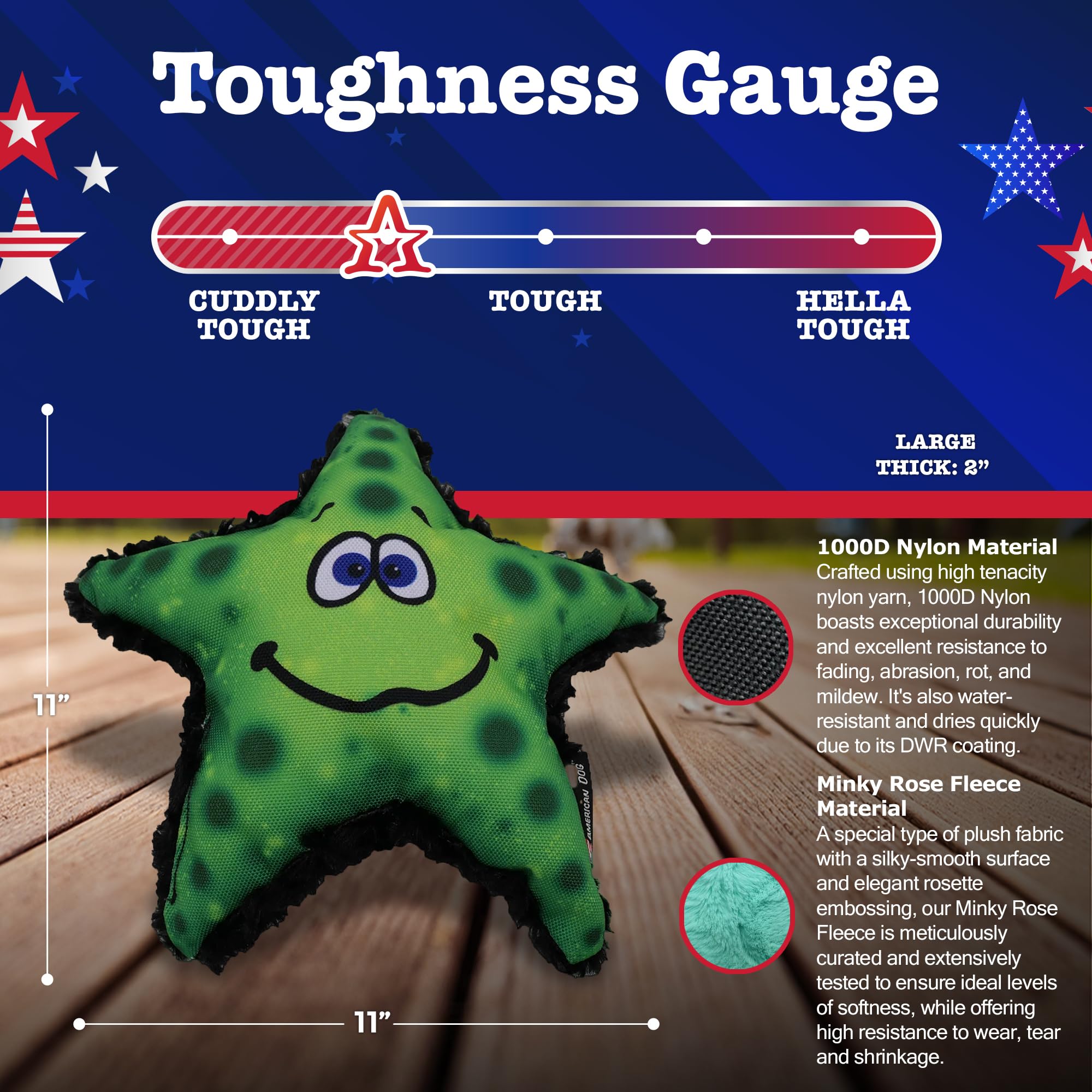 American Dog Stanley Starfish - Durable Fetch Dog Toy Made In Usa From Pet-Safe, Machine-Washable 1000D Nylon Material And Minky