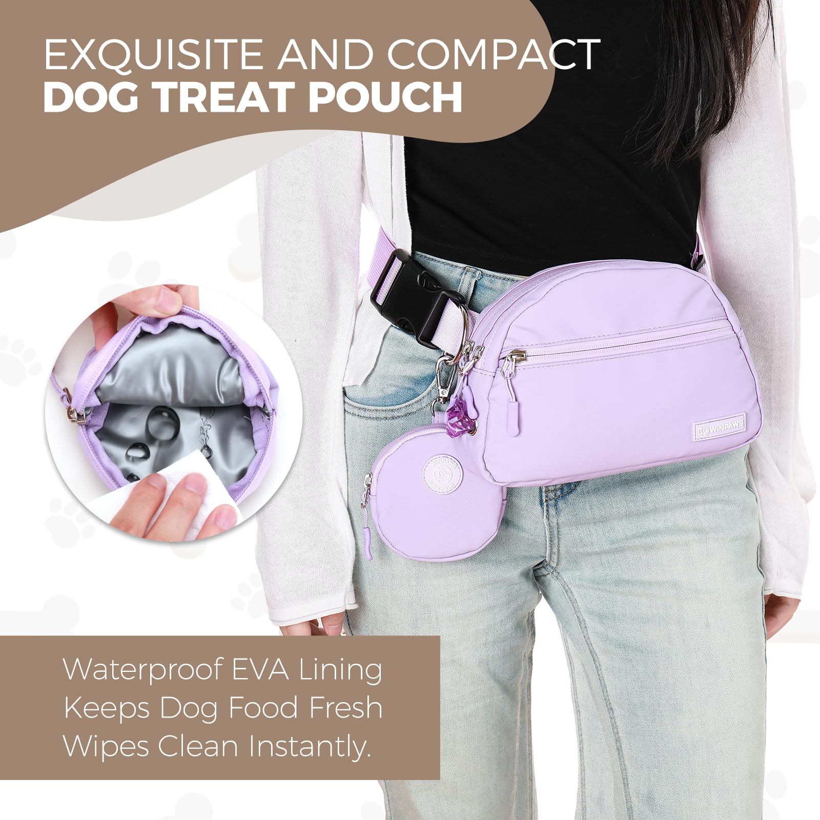 WINPAWS Dog Treat Pouch Pet Training Walking Fanny Pack with Built-in Poop Bag Dispenser & Waste Bag Holder | Stylish Puppy Trai