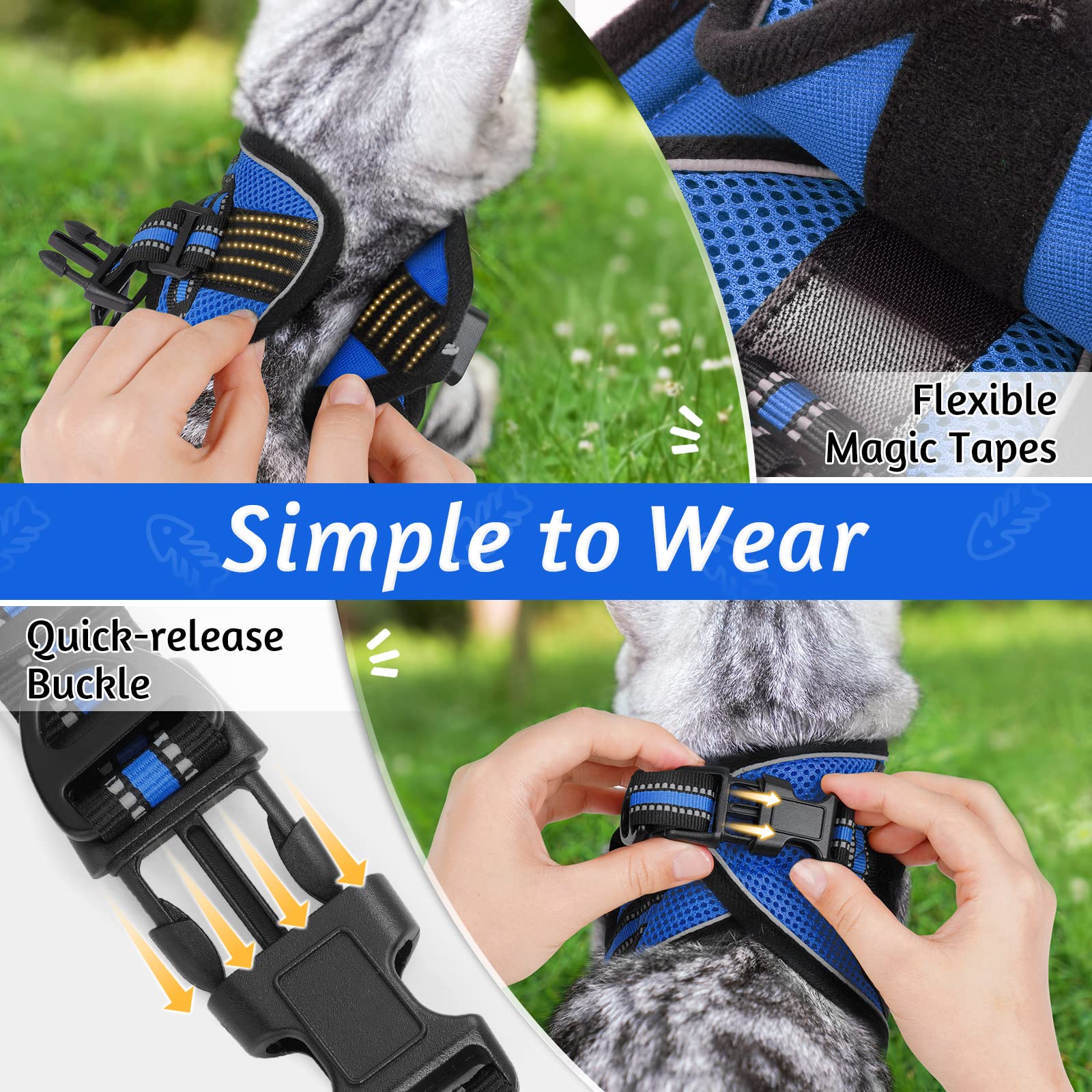 Rabbitgoo Cat Harness And Leash Set For Walking Escape Proof, Adjustable Soft Kittens Vest With Reflective Strip For Cats, Comfortable Outdoor Vest, Blue, S