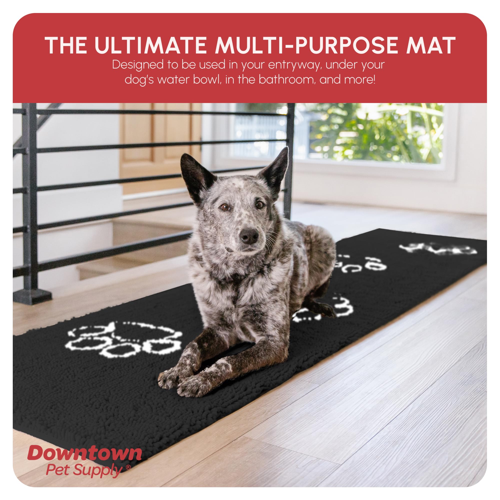 My Doggy Place Microfiber Dog Mat for Muddy Paws, 8 x 2 Charcoal with Paw Print - Non-Slip, Absorbent and Quick-Drying Dog Paw