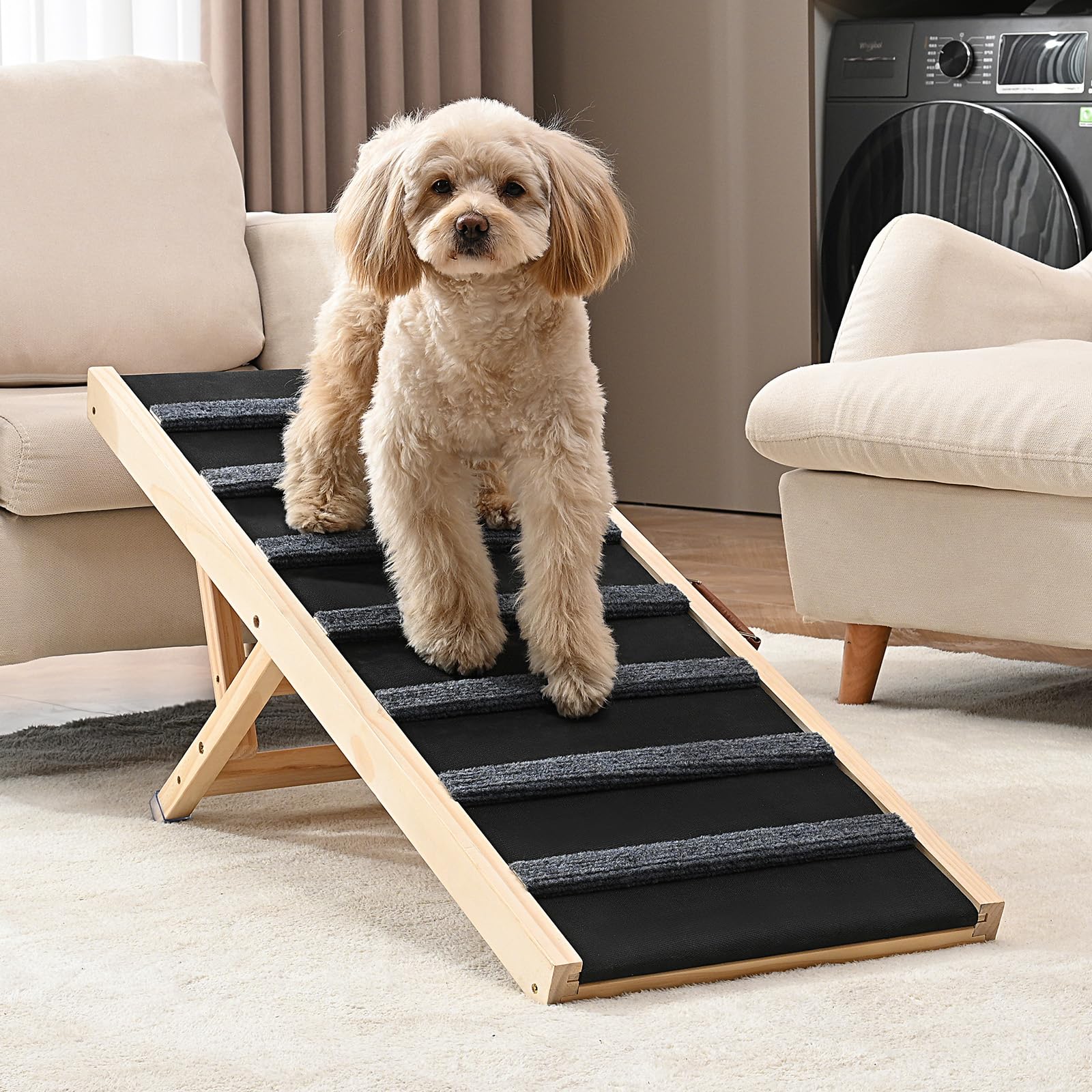 VEVOR Dog Ramp, Folding Pet Ramp for Bed, Adjustable Dog Ramp for Small, Large, Old Dogs & Cats, Wooden Pet Ramp with 39.3 Long