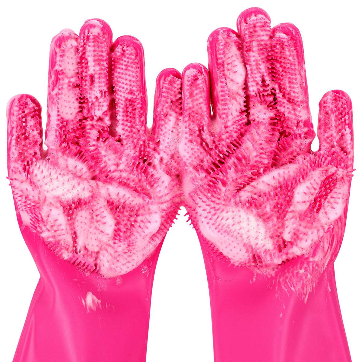 Pecute Pet Grooming Gloves - Heat Resistant Silicone Gloves With High-Density Teeth And Enhanced Five Finger Design For Bathing And Massaging Dogs And Cats (Pink)