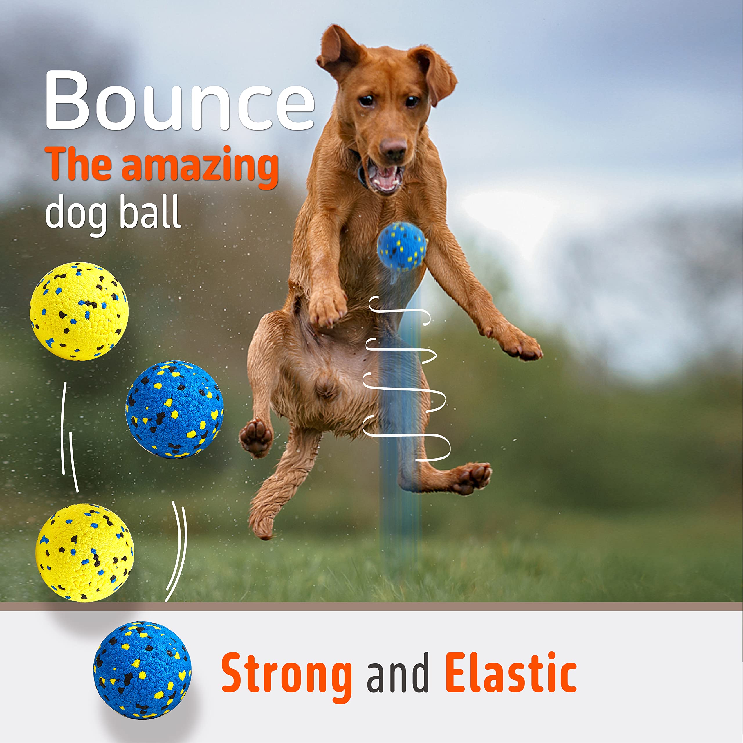 Kimee Durable Dog Chew Balls - Aggressive Chewers, ETPU Material, 3 Pack, Blue & Yellow, Ideal for Medium & Large Dogs