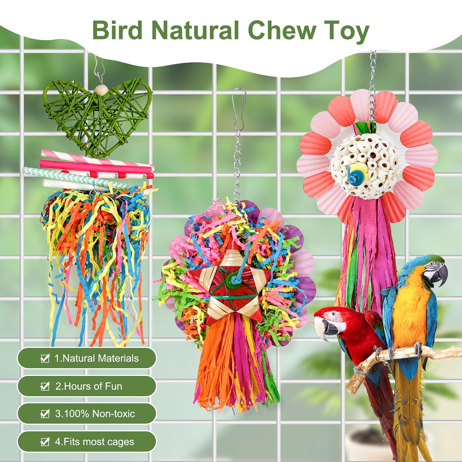 Loperdeve Bird Toys, 3Pcs Natural Corn Cob Bird Chew Toys Bird Foraging Toys For Small Medium Parrots, Conures, Cockatiel, Loveb
