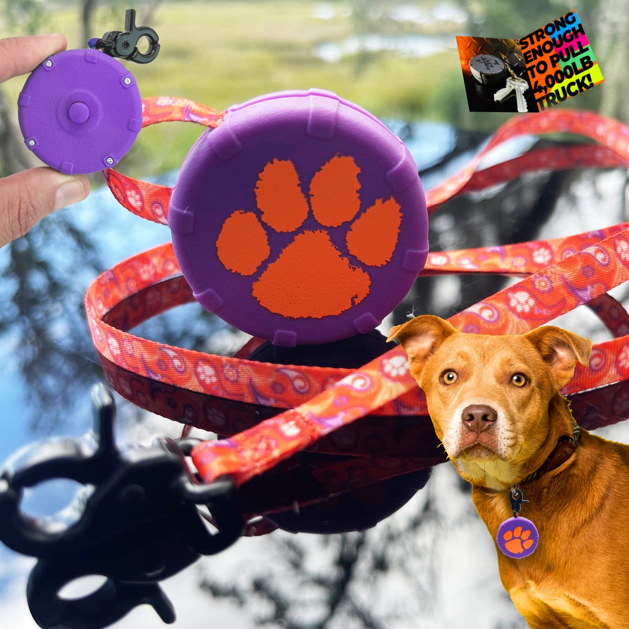 Tiger Paw 40'' Wearable Mini Adjustable Dog Leash - Powerful, Lightweight, Retractable Keychain Clip. Durable & Comfort Grip For