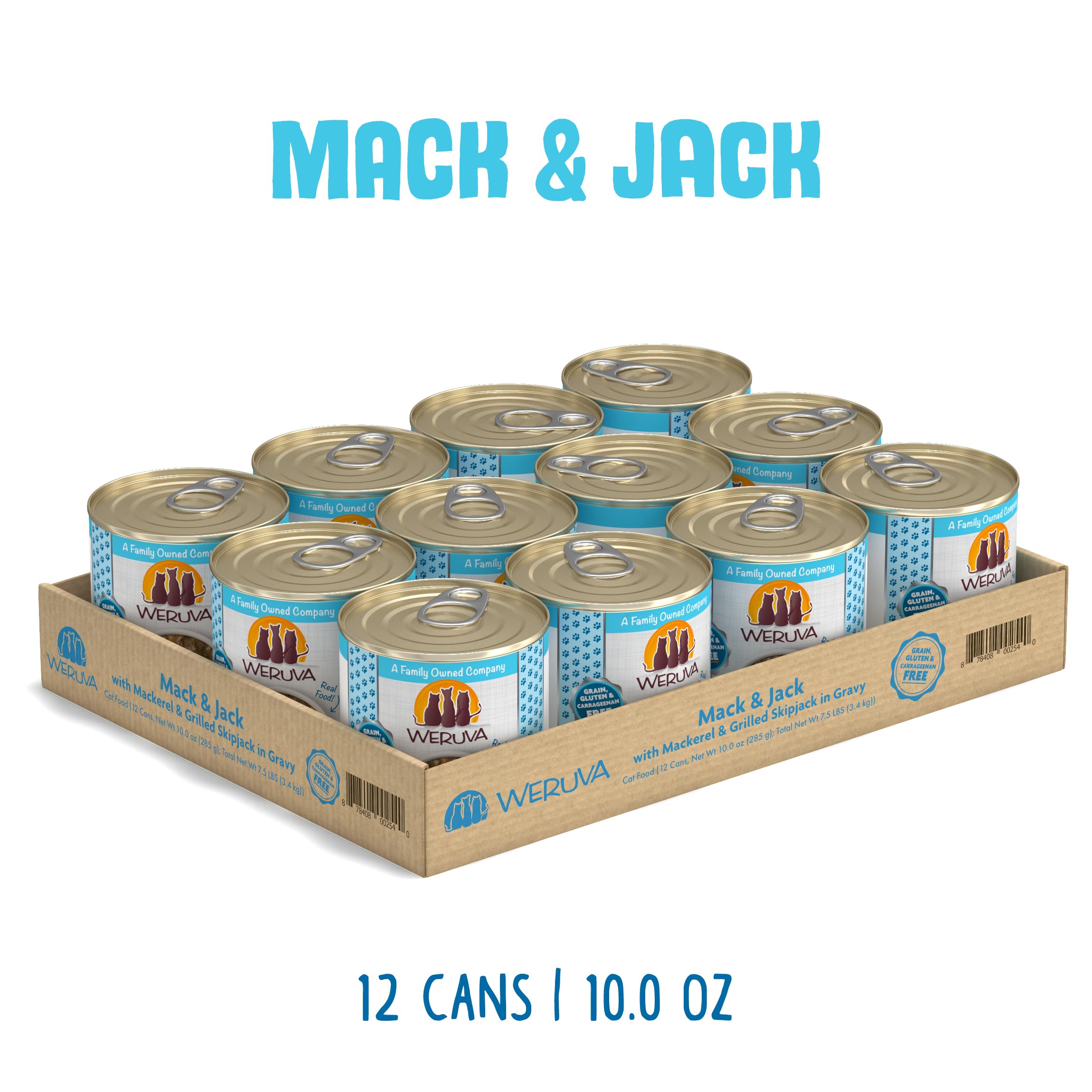 Weruva Classic Cat Food, Mack & Jack with Mackerel & Grilled Skipjack in Gravy, 10oz Can (Pack of 12)