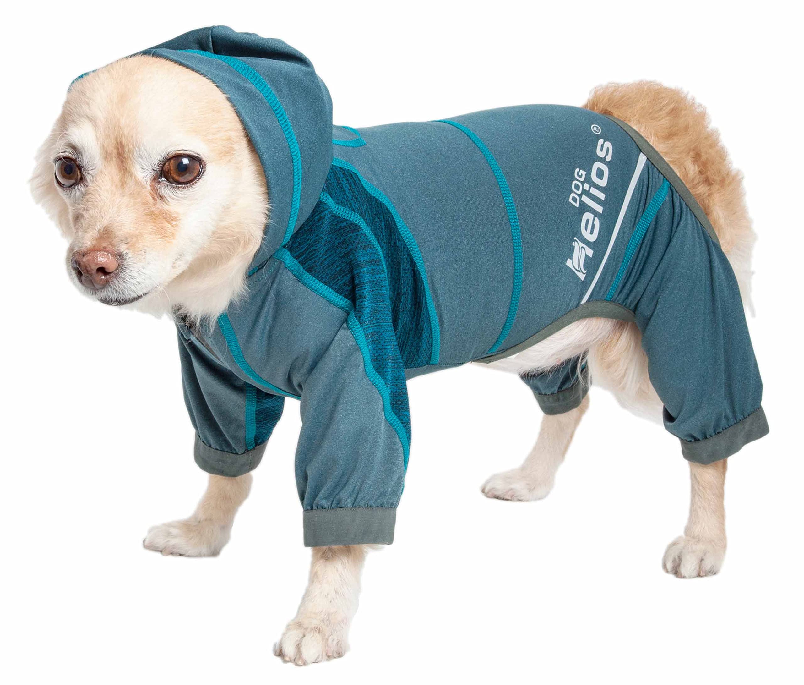 Dog Helios ?'Namastail' Lightweight 4-Way Stretch Breathable Full Bodied Performance Yoga Dog Hoodie Tracksuit, X-Small, Blue