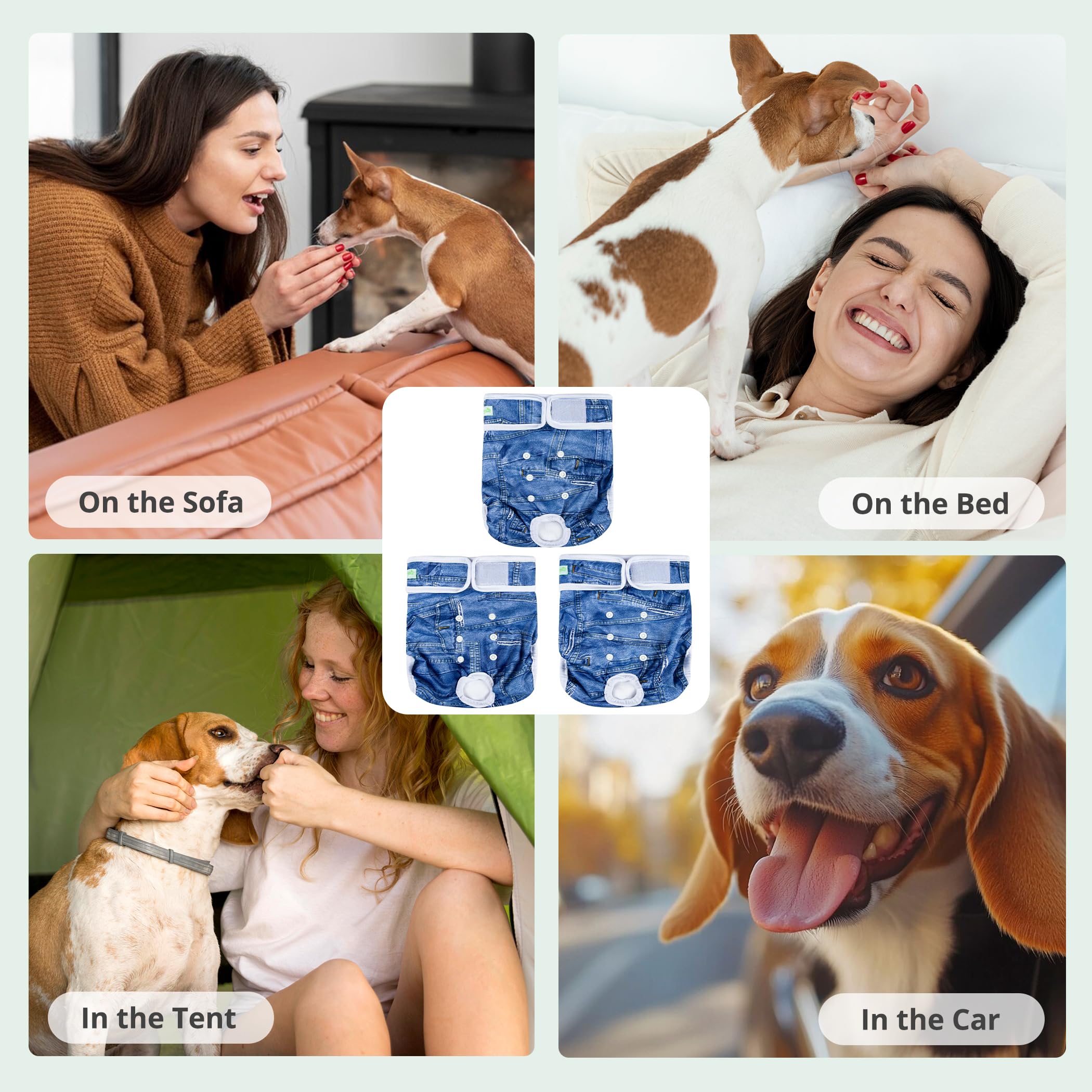 wegreeco Washable Female Dog Diapers Highly Absorbent Reusable Diapers for Dog in Heat Period, 3 Pack (Blue Jeans, Medium)