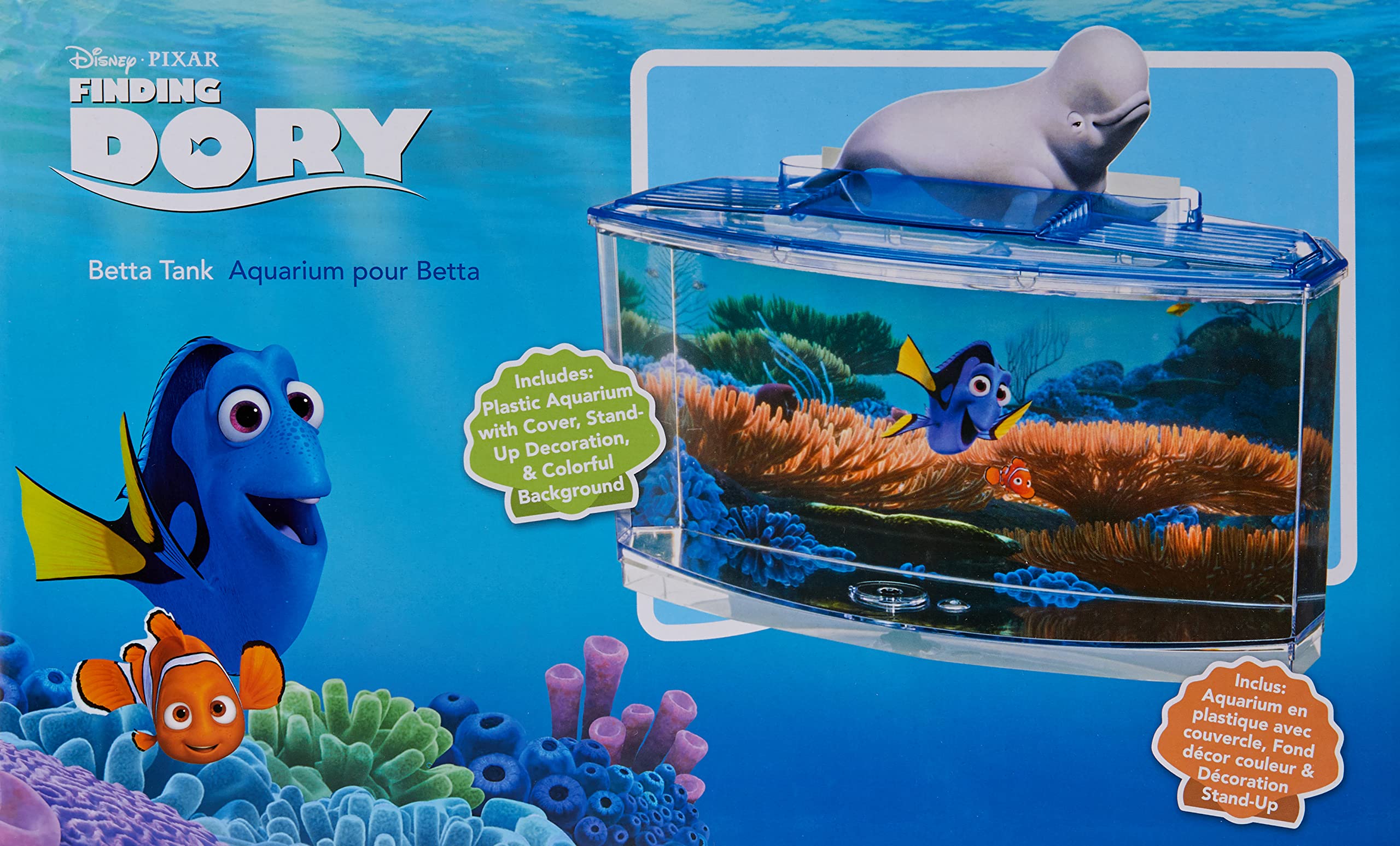 Penn-Plax Finding Dory Betta Aquarium Fish Tank Kit | 0.7 Gallon Size | Includes Décor, Background, And Lid
