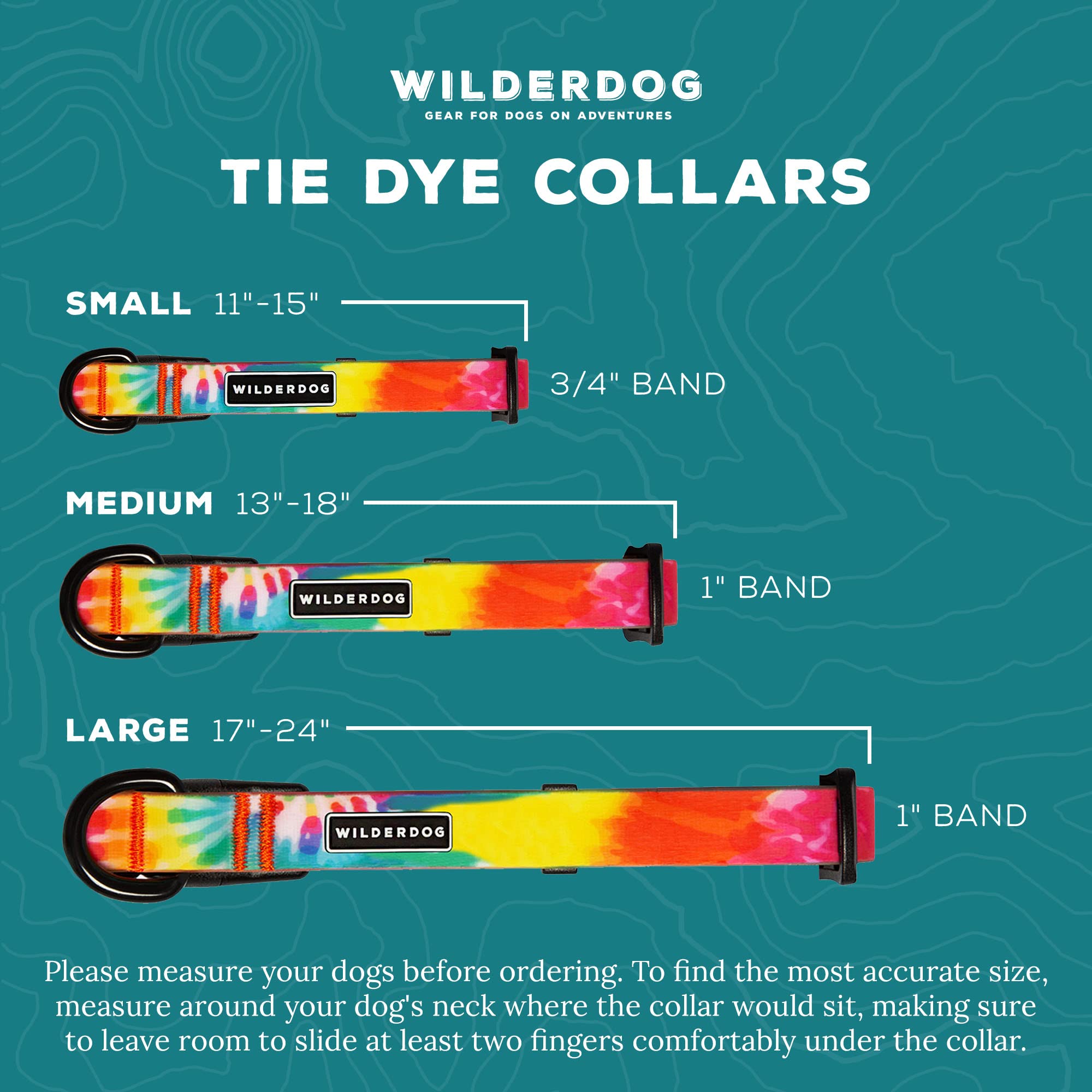 Wilderdog Waterproof Dog Collar - Repels Water & Dirt - Medium 13'-18' - Tie Dye