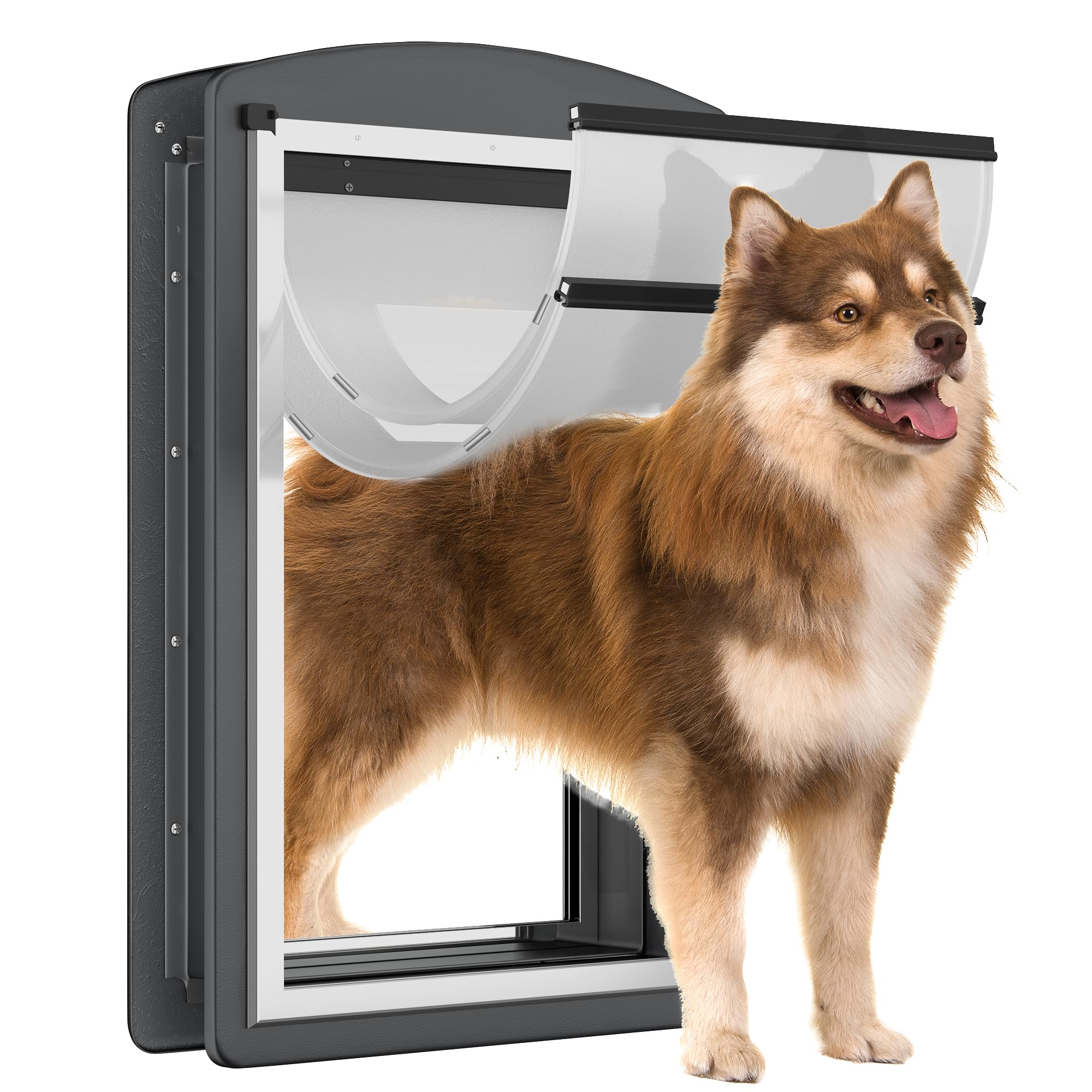 [Mavricpower] Weatherproof Large Dog Door With 2 Sliding Lock Panels, Stainless Steel Dog Door For Large Dogs With Adjustable Tu