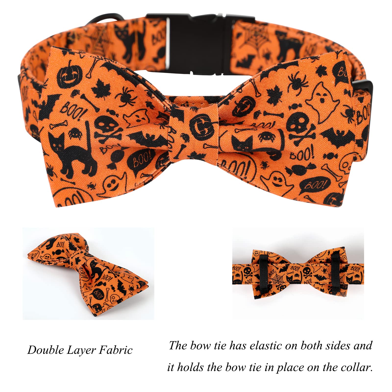 Lionet Paws Halloween Dog Collar With Bowtie - Cute Cotton Adjustable Fall Bowtie Dog Collar With Metal Buckle For Small Medium