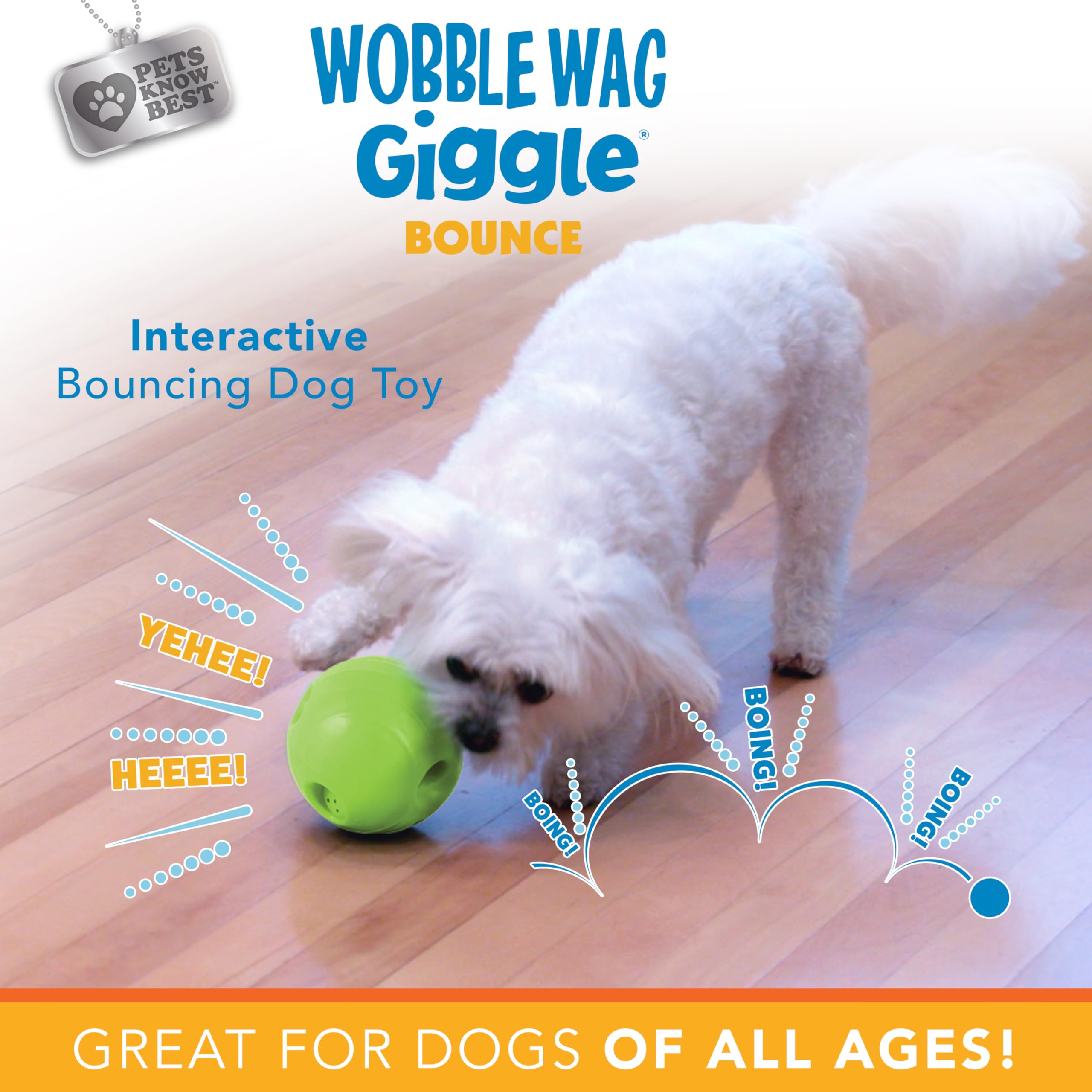 Wobble Wag Giggle Bounce Interactive Dog Toy- Sound Making Bouncing Ball For Dogs Ages Indoor & Outdoor Play, Soft & Durable Wit