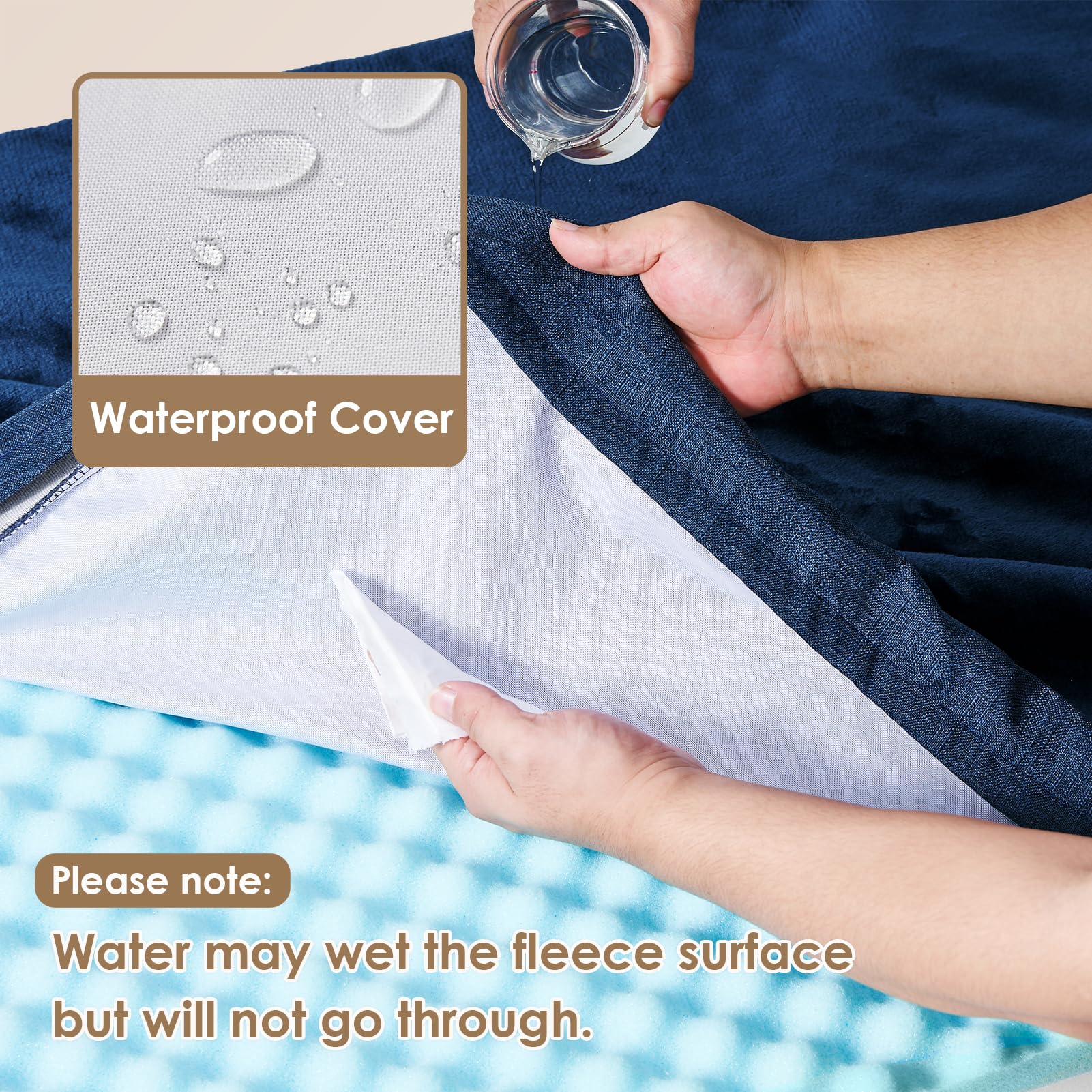 Eheyciga Orthopedic Memory Foam Dog Beds For Extra Large Dogs With Removable Waterproof Liner, Navy, 41X27