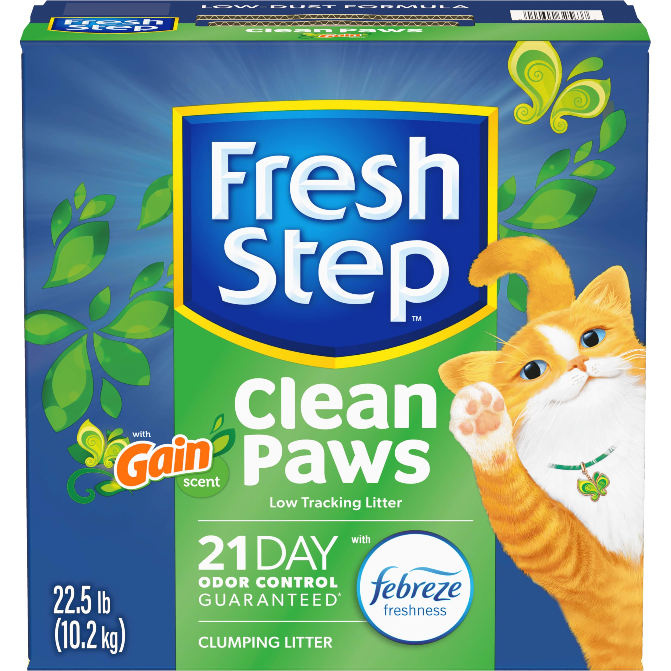 Fresh Step Clean Paws Cat Litter With Febreze Freshness With Febreze Gain Scent, Low-Tracking Clumping Litter With Guaranteed Od