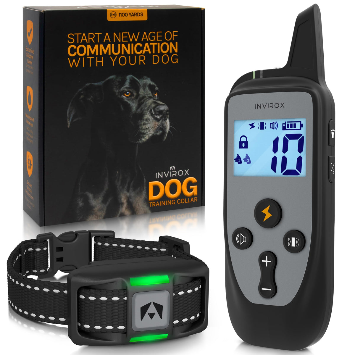 Invirox Dog Training Collar [2025 Edition] 123 Levels Dog Training Collar With Remote 1100Yd Range E Collar For Dogs Training 100% Waterproof Rechargeable, Manual Bark Collar For Large Dog