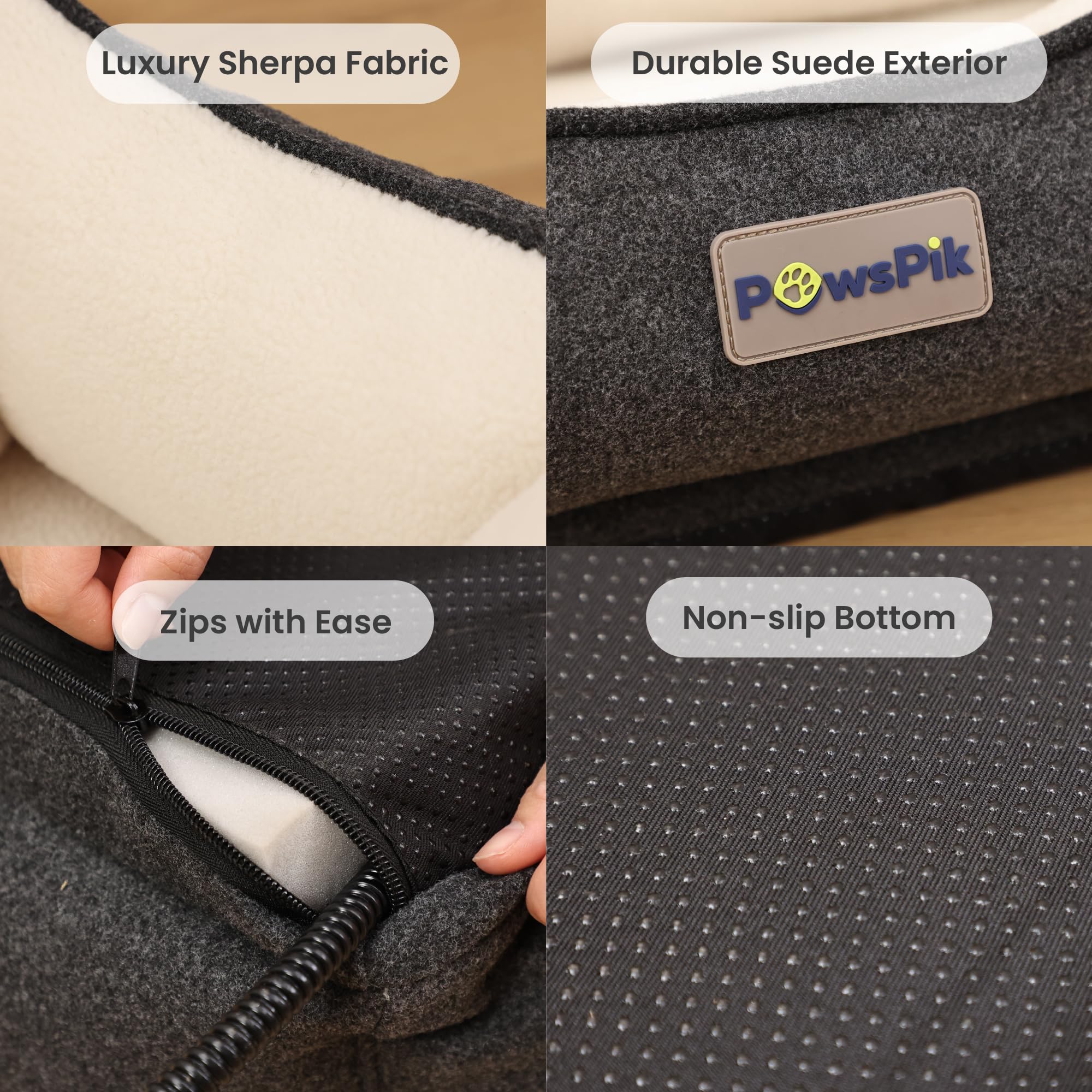 Pawspik Heated Cat Bed, Heated Dog Bed For Pets Indoor, Electric Pet Bed Warmer For Cats And Dogs (Charcoal And Ivory)