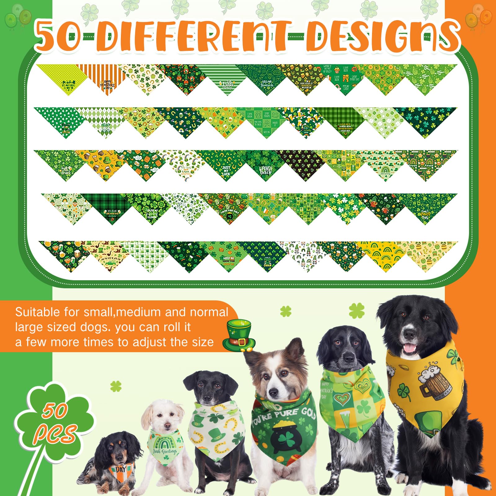 Chunful 50 Pcs St. Patrick'S Day Dog Bandanas Bulk With Sayings Dog Bandanas Triangle Scarf Puppy Bibs Pet Costume Adjustable Ca