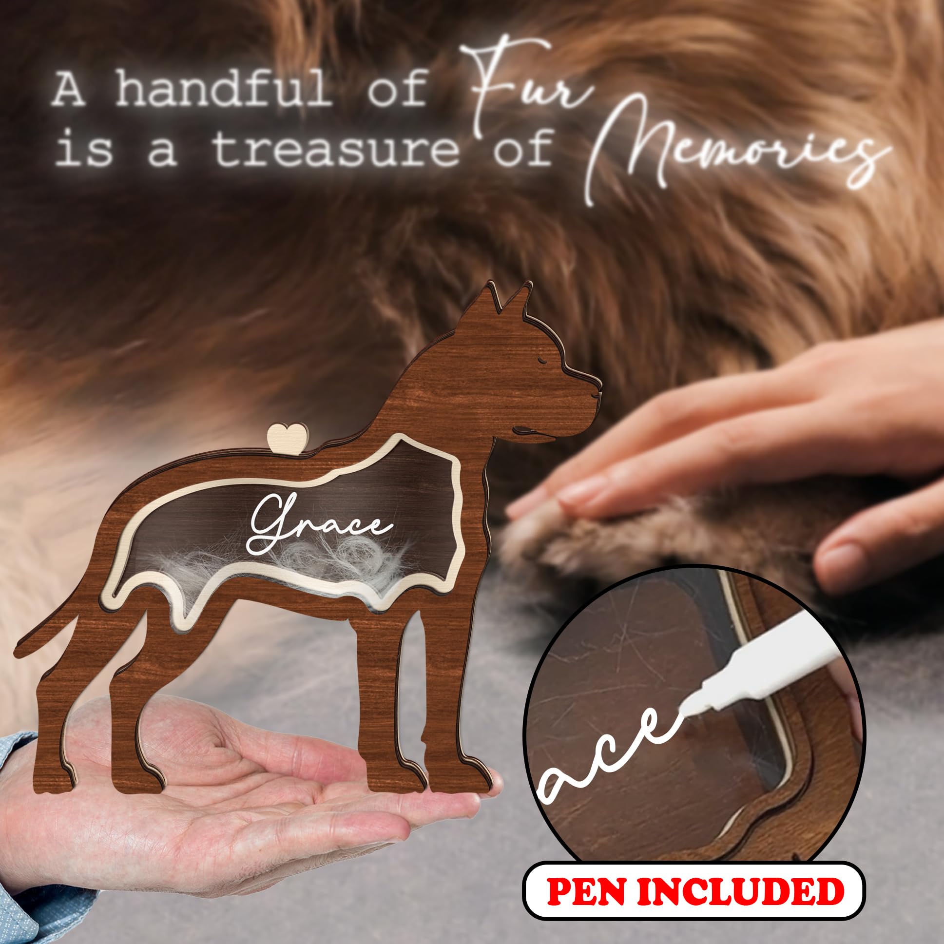 Pitbull Dog Hair Keepsake Box Wooden Pet Fur Gifts For Dog Cat Unique Dog Shape Standable Tabletop Decor Pet Dog Memorial Idea G