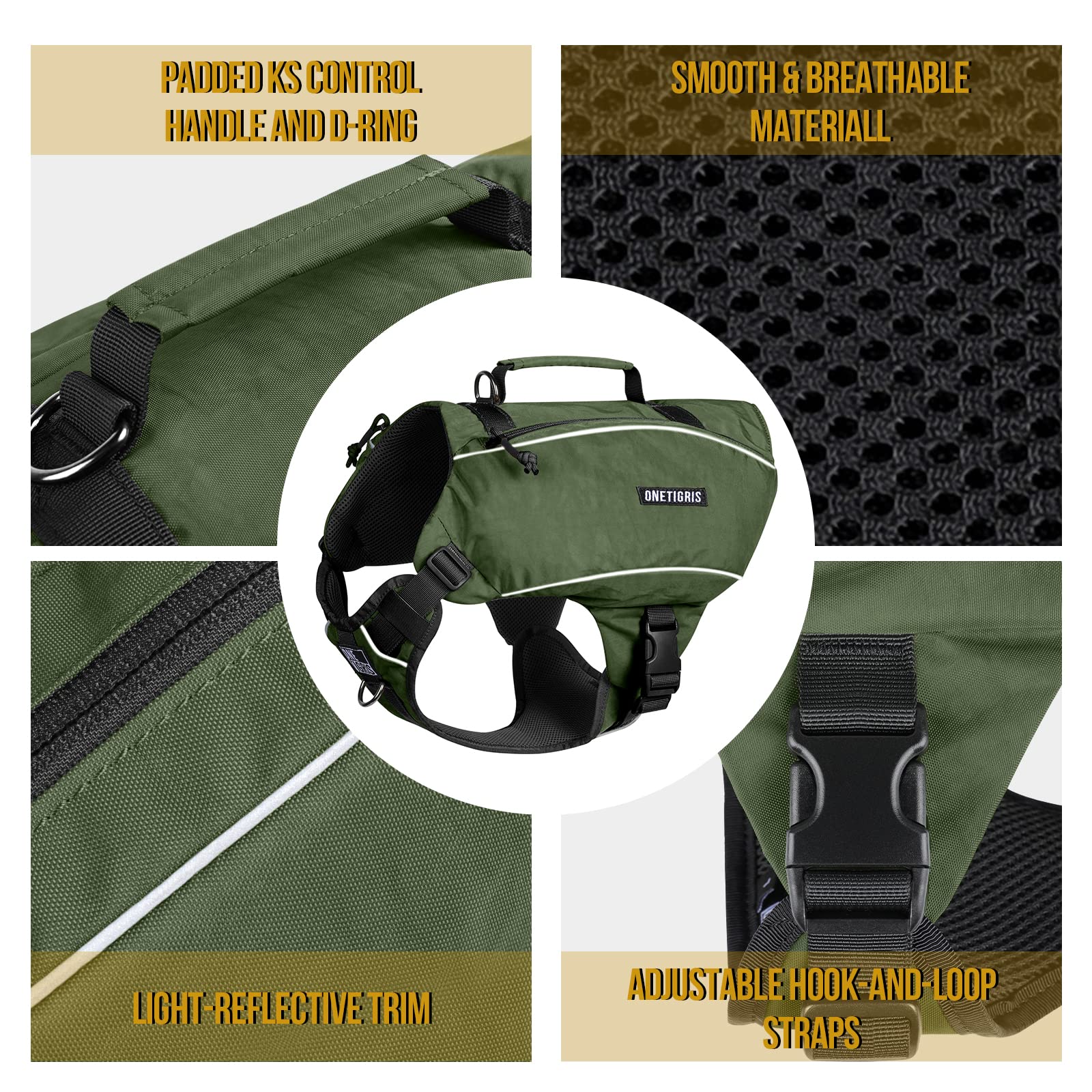 Onetigris Y-Shaped Dog Backpack With Handle, Pockets & No Pull D-Rings, Lightweight Hiking Gear For Dogs Hunting Camping Travel