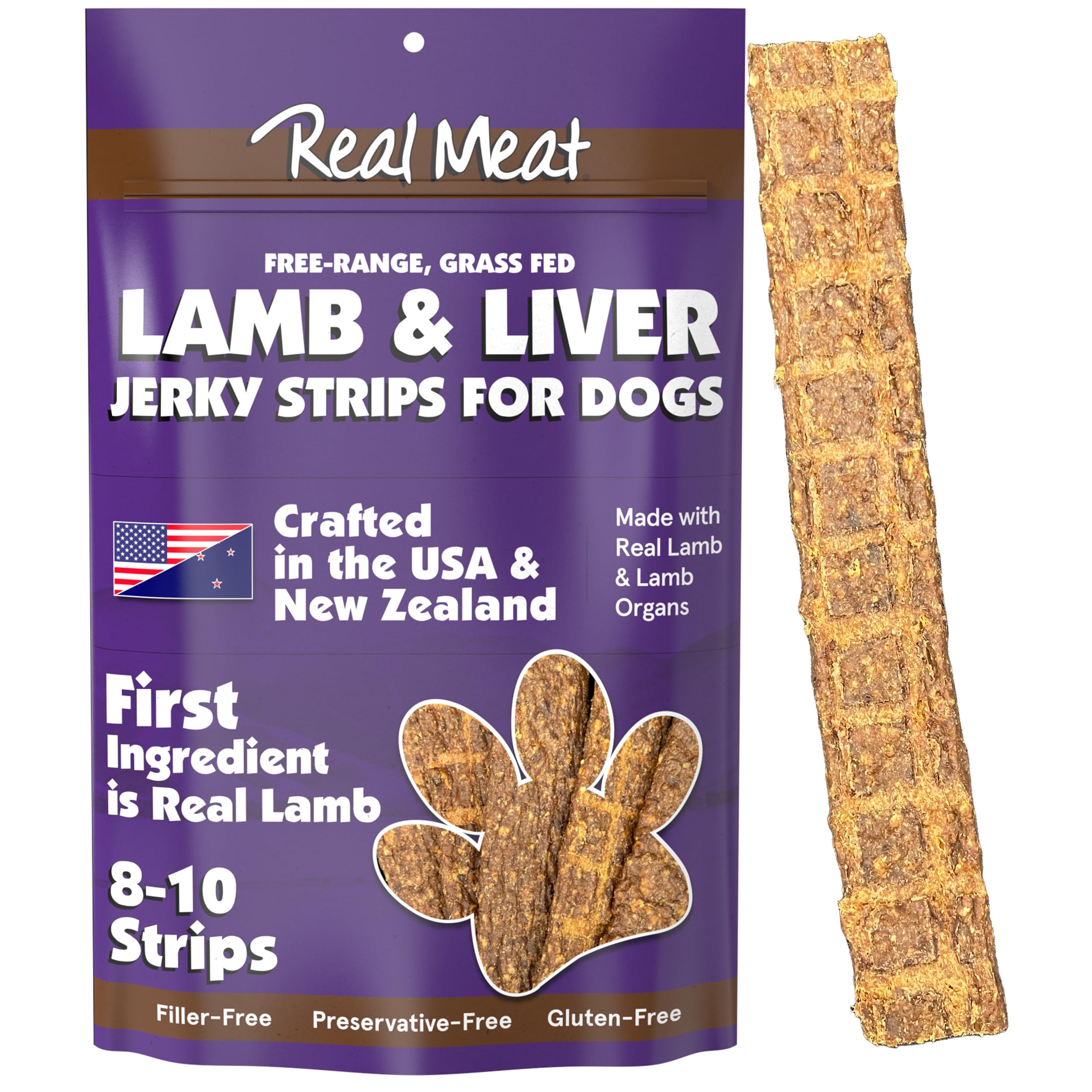 Real Meat Lamb & Liver Jerky Dog Treats - 8 Air-Dried Strips of Jerky Treats for Dogs - Grain-Free Jerky Treats Dog Snacks Made 