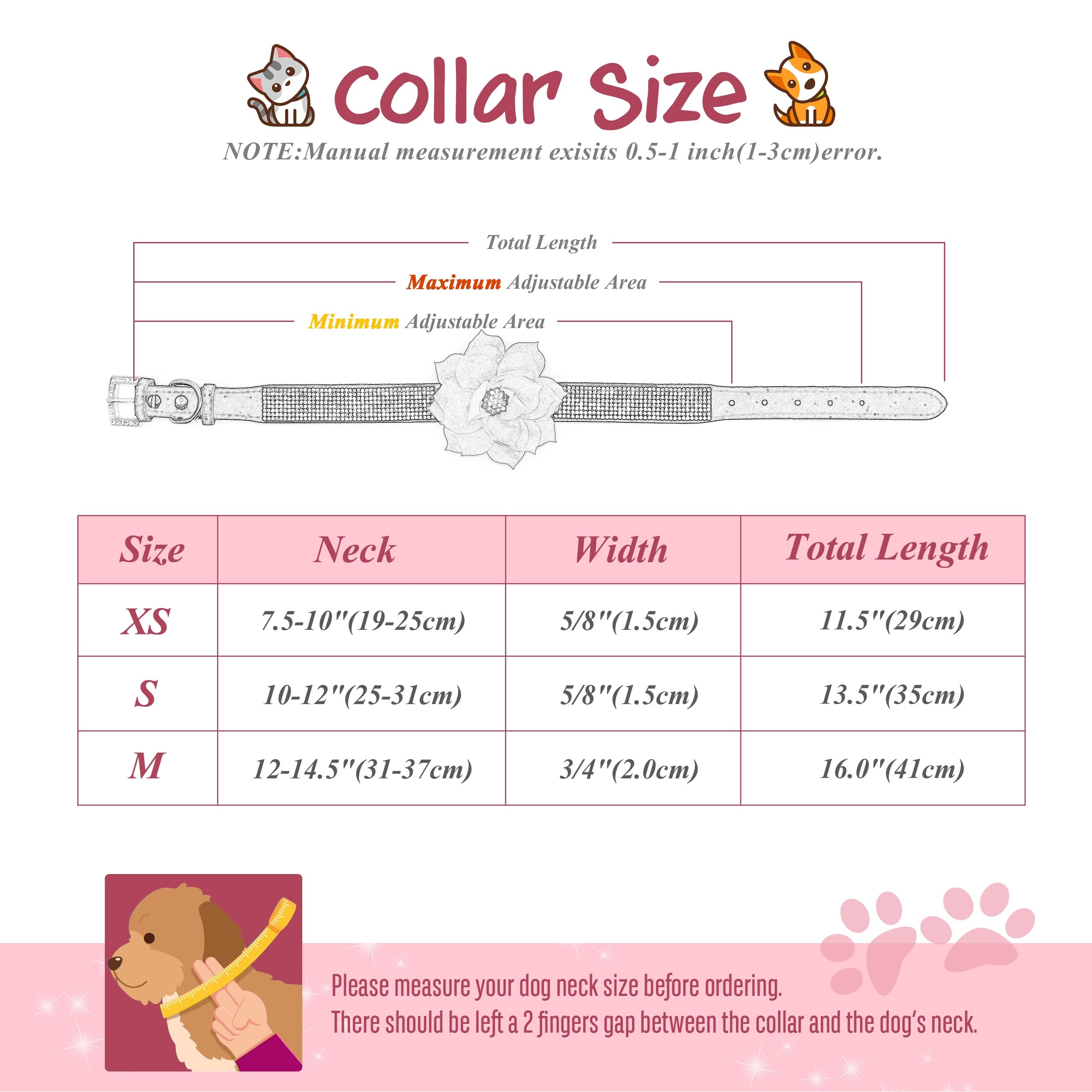 Pet Artist Cute Girl Rhinestone Suede Dog Collars For Small Dogs Cats,Soft Flower Dog Collar,Bling Dog Collars For Small Puppy Dogs Purple Collar, M:Neck 12-14.5'(31-37Cm)