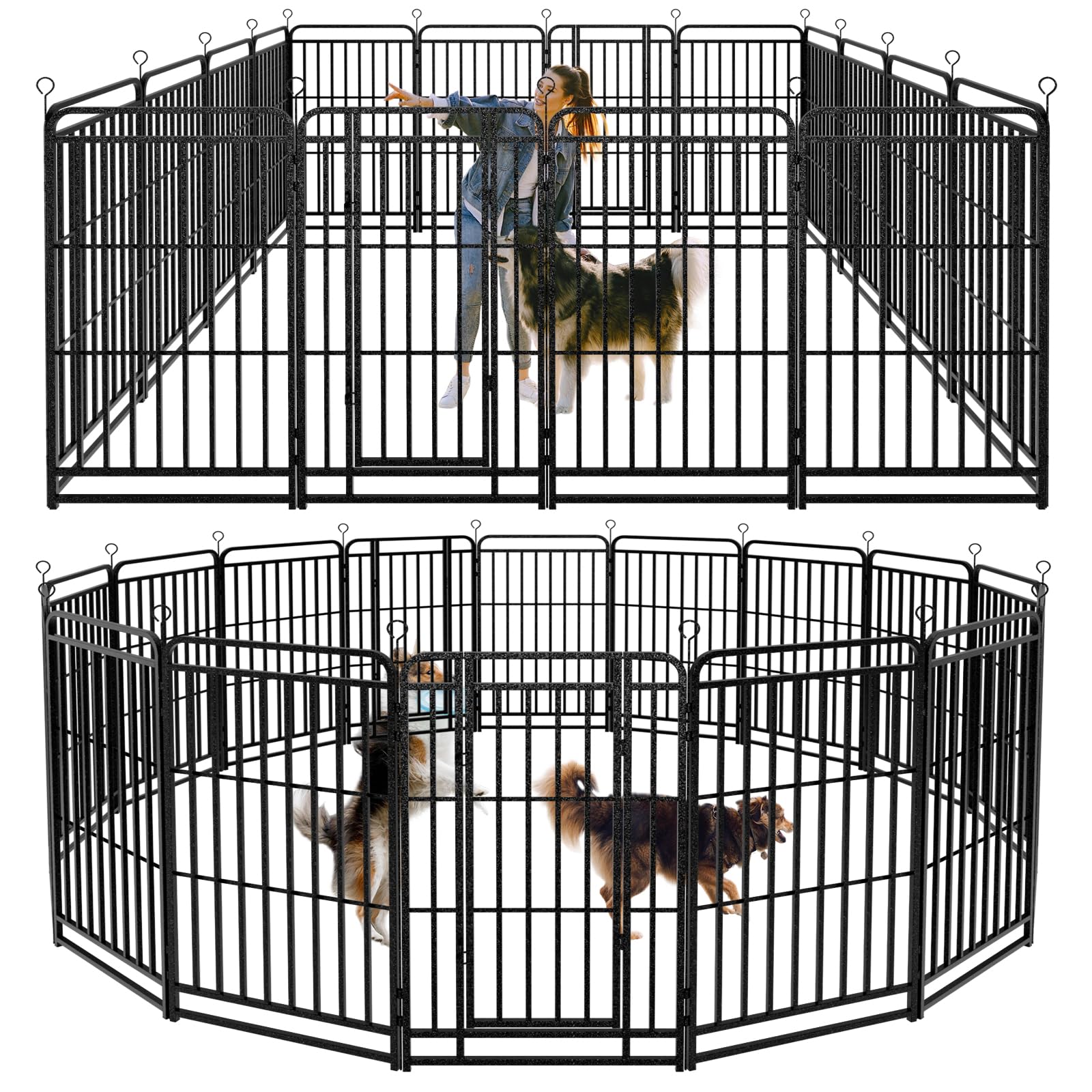 Kfvigoho Dog Playpen Outdoor 16 Panels Heavy Duty Dog Fence 47 Height With Thick Pipe Anti-Rust With Doors Portable For Rv Cam
