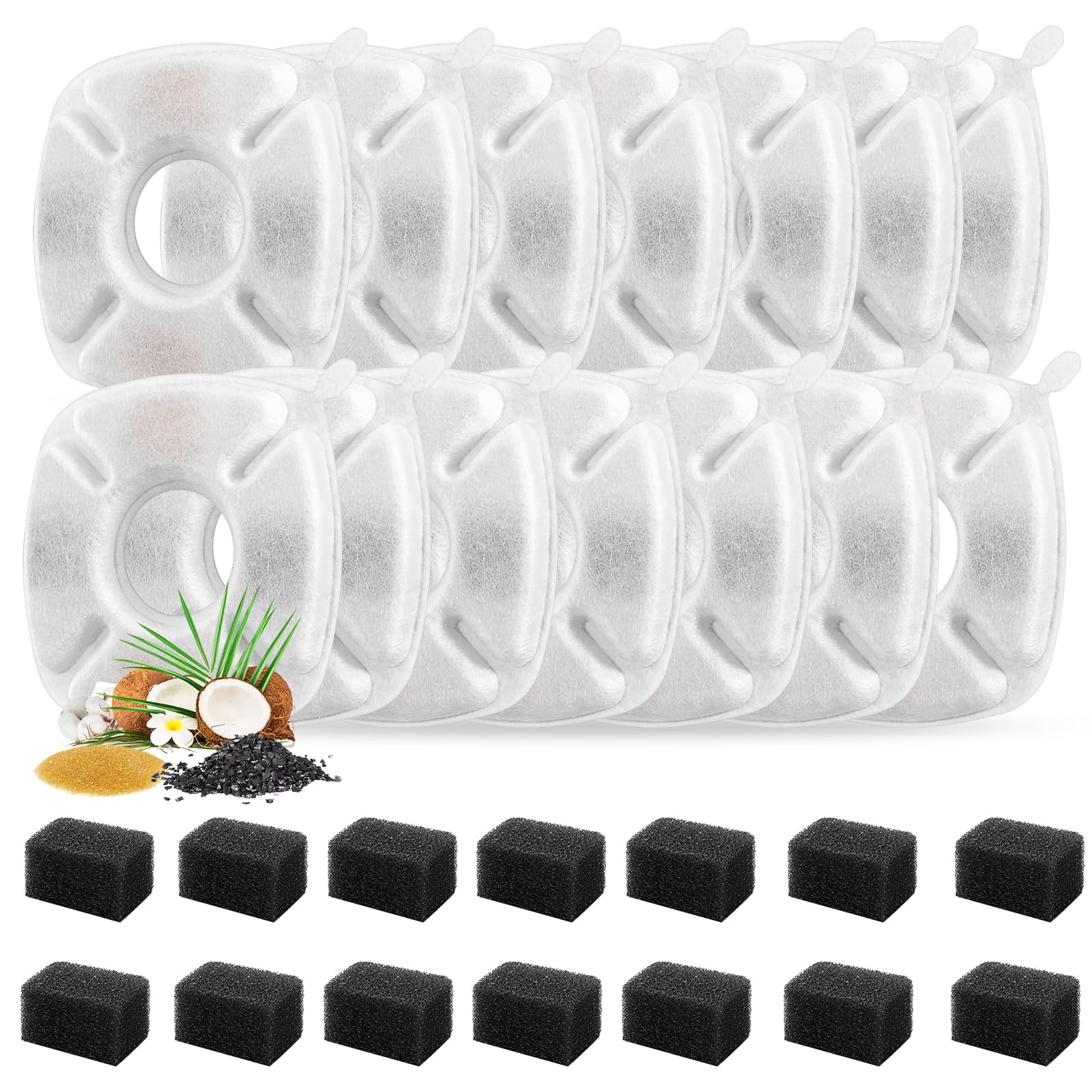 Porens 28 Pcs Cat Water Fountain Replacement Filters-14 Pack Water Fountain Filters 14 Pack Pre-Filter Sponges, Pet Fountain Rep