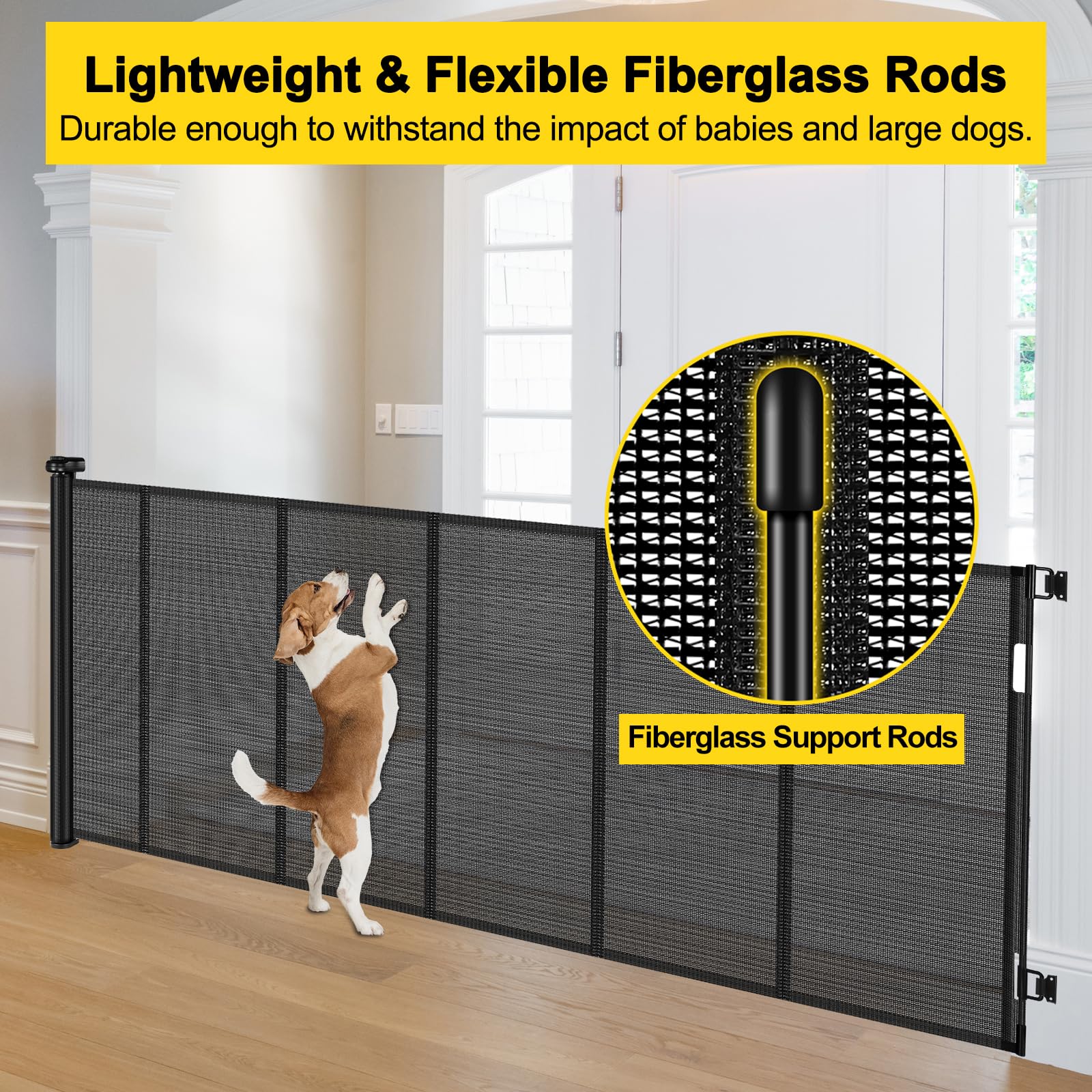 Enhanced 42    Extra Tall & 80    Wide Retractable Baby Gates with Rods to Prevent Crawling Through, Extra Tall Pet Gate for Lar