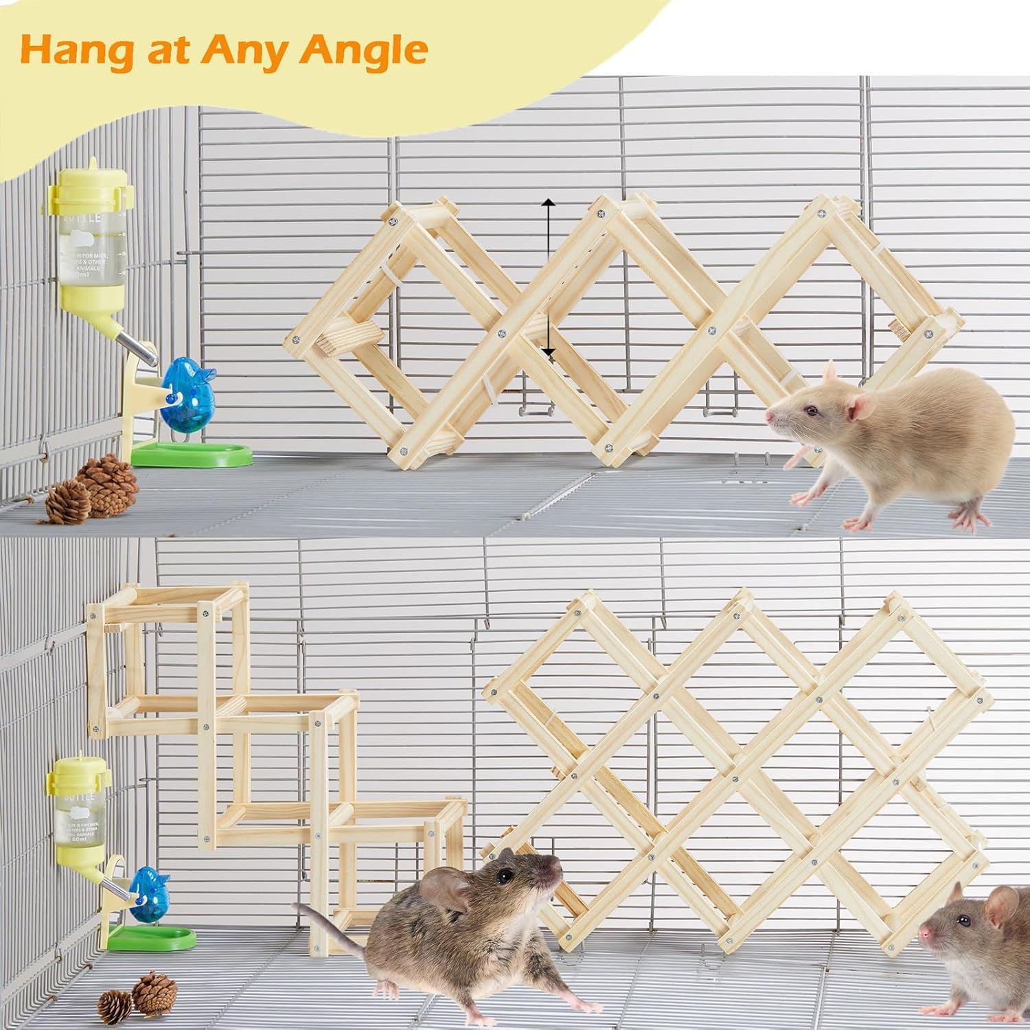 Wooden Rat Climbing Toys, Natural Pet Rat Cage Accessories Climbing Ladder, Fancy Rats Enrichment Toys Activities, Hanging Roden