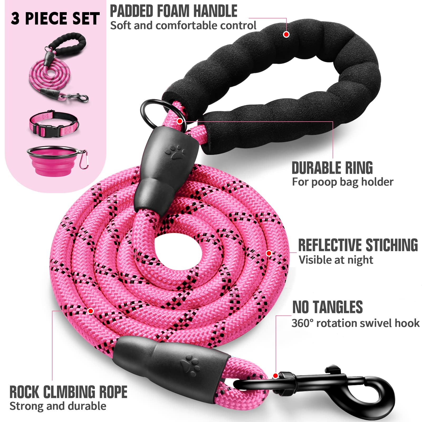 Doyoo Dog Collar And Dog Leash- Soft Neoprene Padded,Reflective And Adjustable - Nylon Dog Collars With Quick Release Buckle For