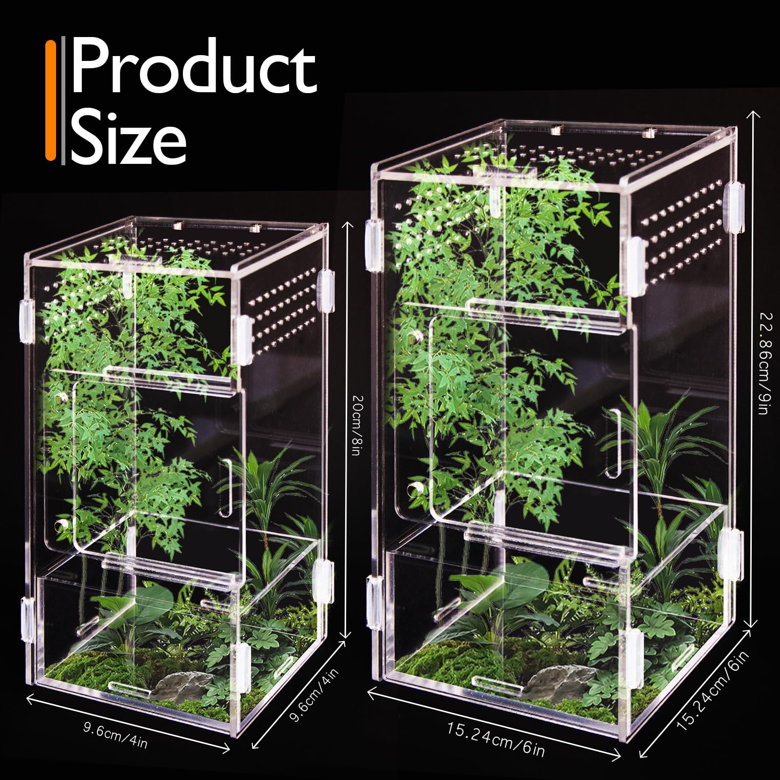 Acrylic Jumping Spider Enclosure, 6 * 6 * 9 Inch Large Tarantula Enclosure With Front And Top Opening Door For Tarantula, Insect