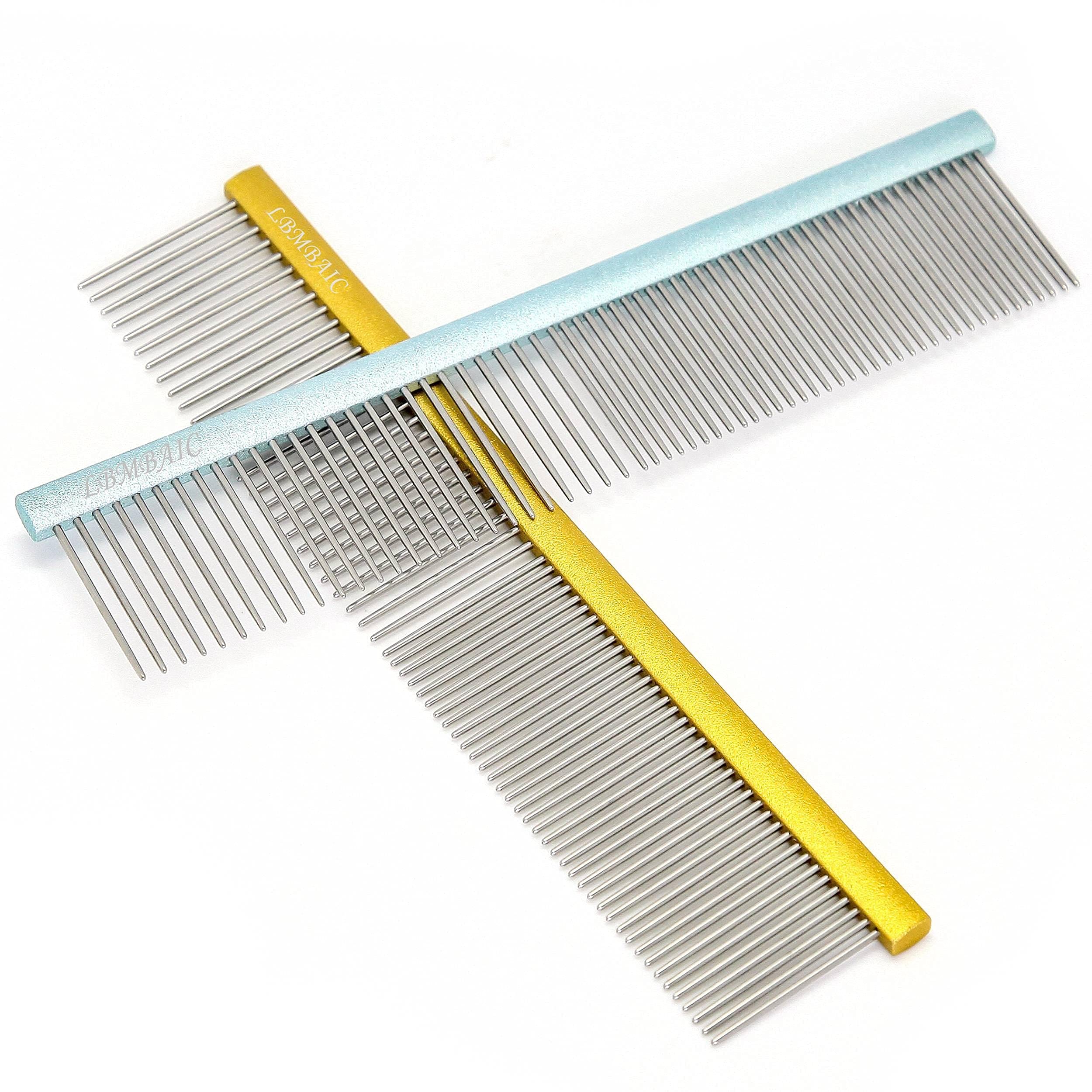 Lbmbaic Professional Dog Grooming Comb For Shedding Tangles,Knots,Mats.Metal Dog Comb With Long Wide Tooth Comb For Long Hair Dogs And Cats.No Hurt Pets Skin.7.5Inches.(Blue)-1Pc