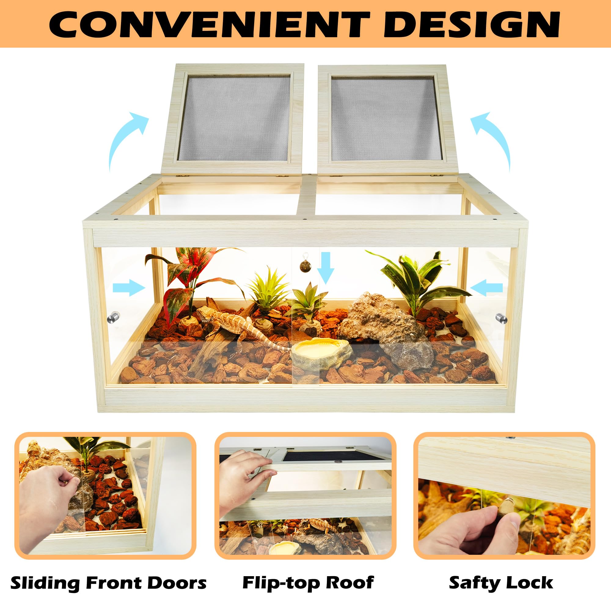 Prolee Bearded Dragon Tank 28 Gallon, Lizard Tank, Reptile Tank With Metal Mesh Roof Door, Snake Tank With Lock Design, 24'' Lon