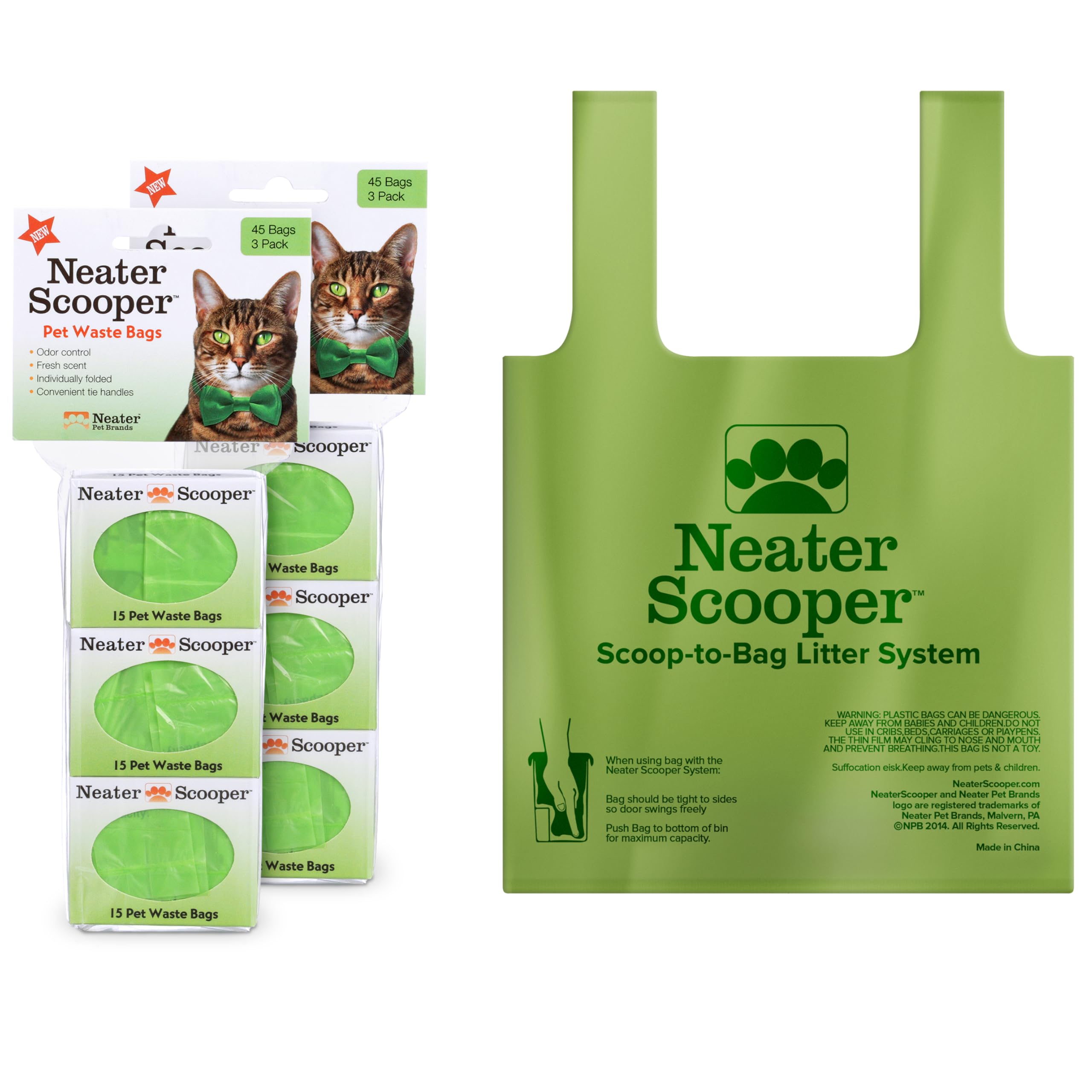 Neater Pets Neater Scooper Standard Size Refill Bags For Standard Neater Scooper Litter Scoop With Bags (6 Boxes, 90 Count)