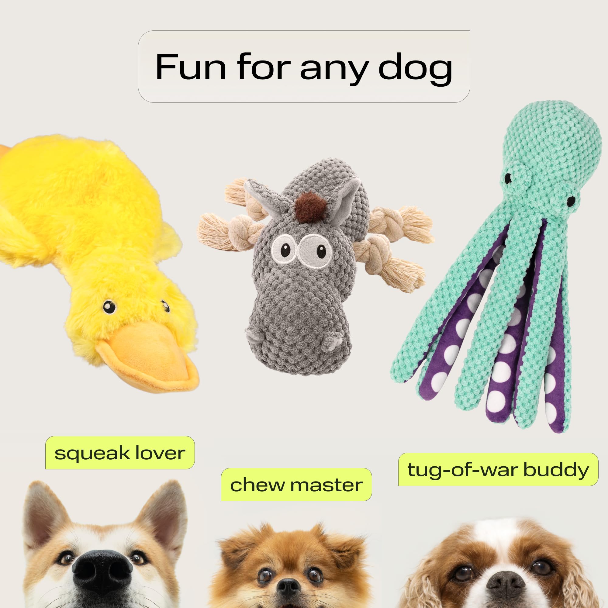 Petspy Squeaky Stuffed Dog Toy Pack - 3 Dog Chew Toys For Large, Medium, Small Dogs And Puppies- Rope Donkey, Plush Octopus, Cri