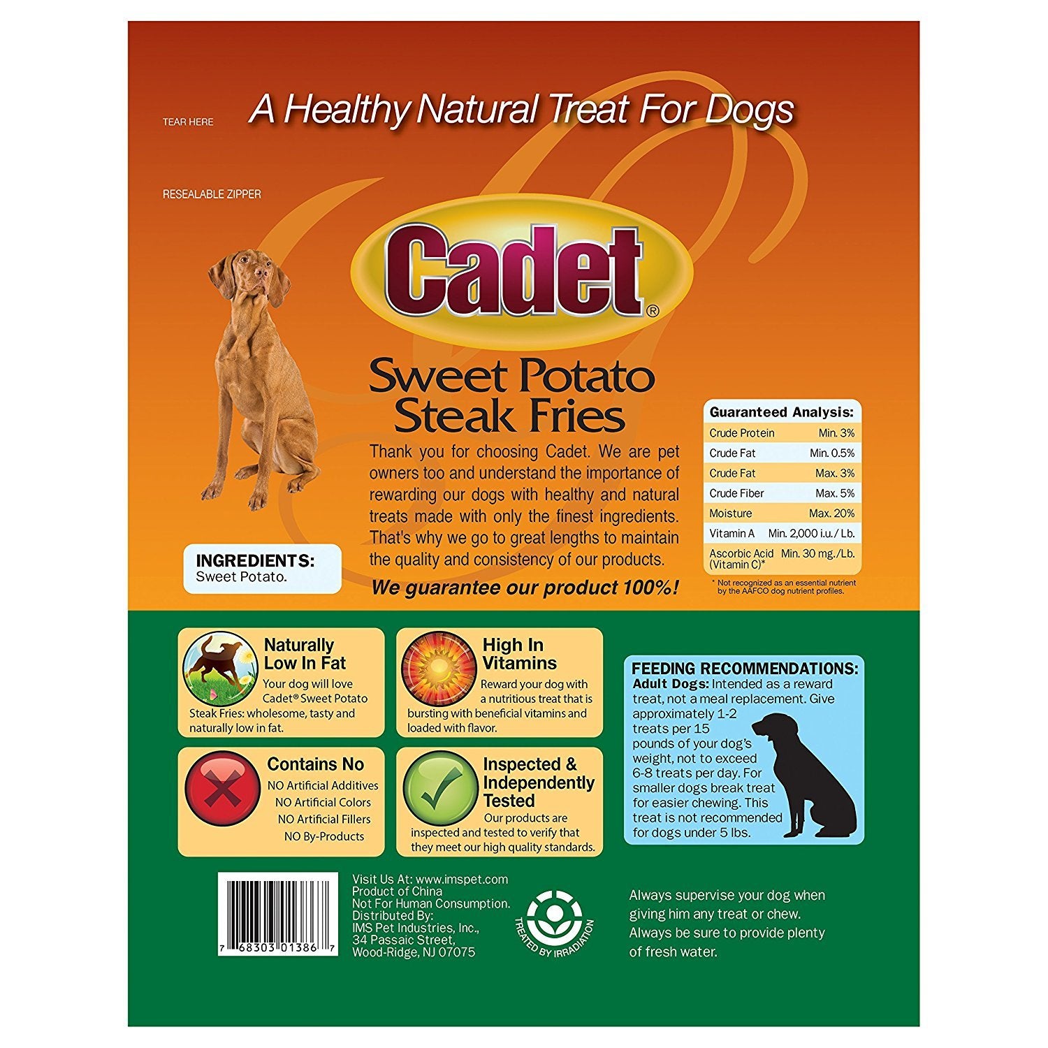 Cadet Sweet Potato Dog Treats - 3 Pack Steak Fries, 1 lb, Healthy Snack for Dogs