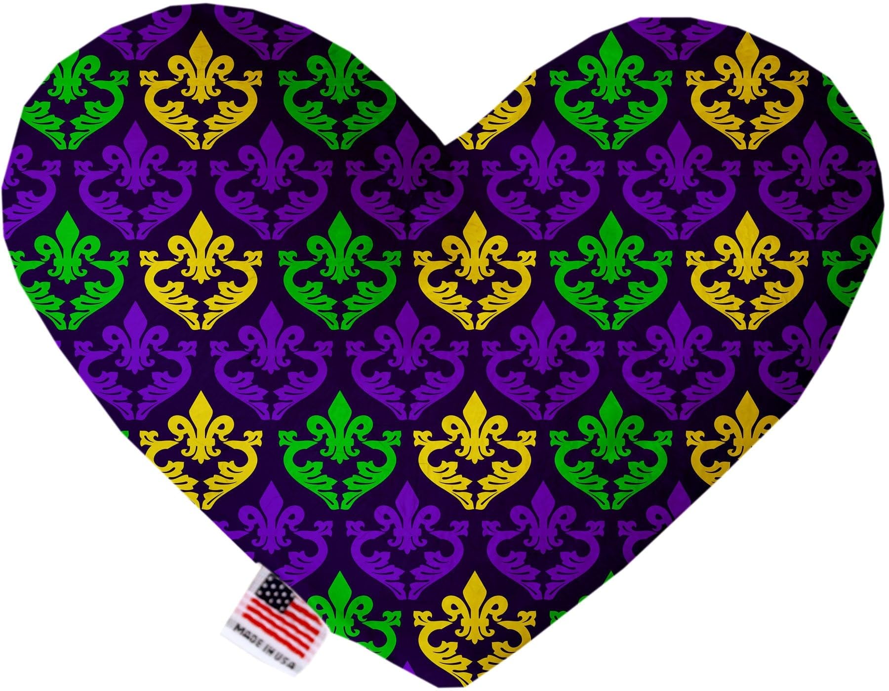 Pet and Dog Plush Heart or Bone Toy, &quot;Mardi Gras Group&quot; (Available in different sizes, and 10 different pattern options!) Mardi Gras Stripes 8&quot; Plush Heart