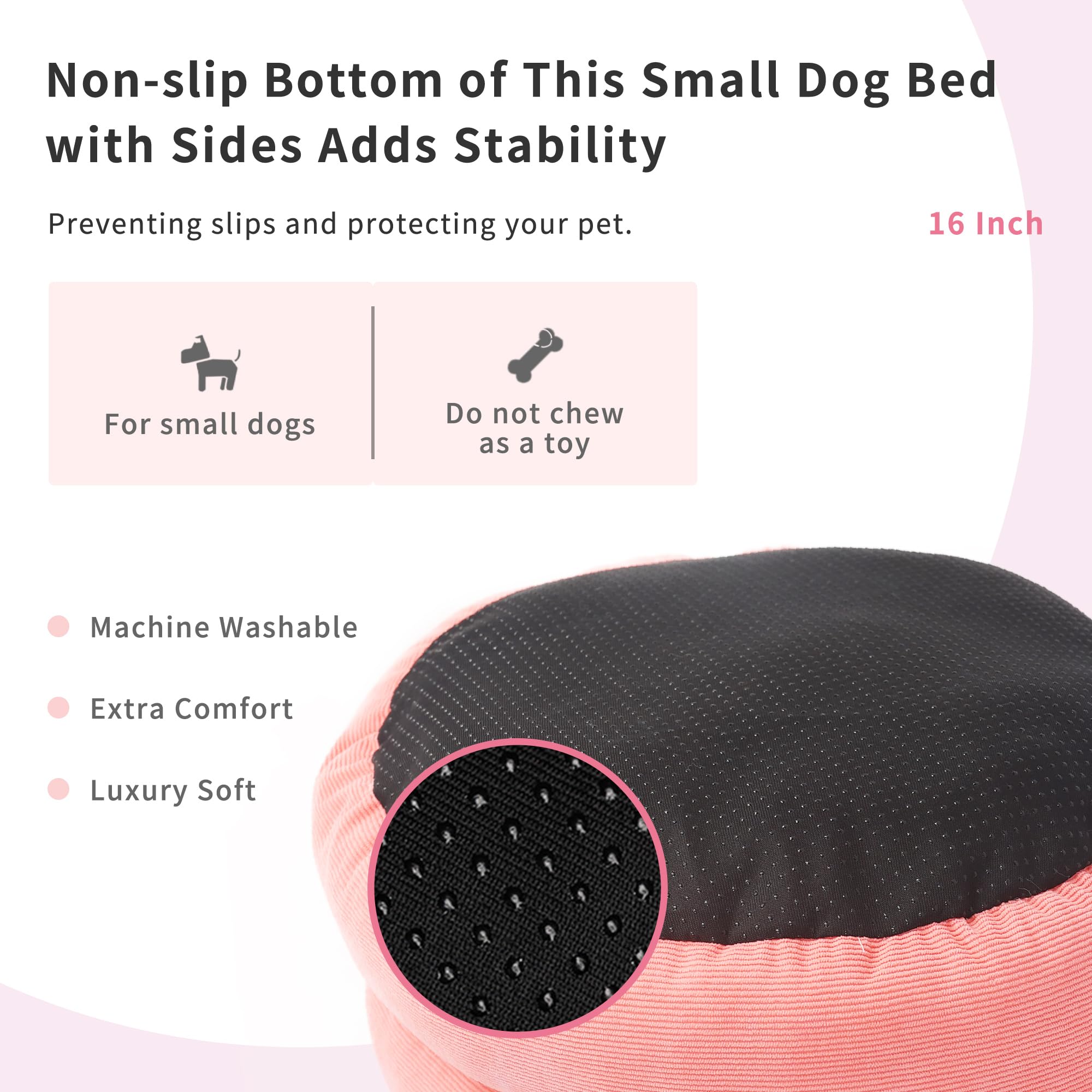 Extra Small Pink Puppy Bed Cute Dog Bed For Girl Puppy Princess With High Sides Round Cat Bed 16 Inch