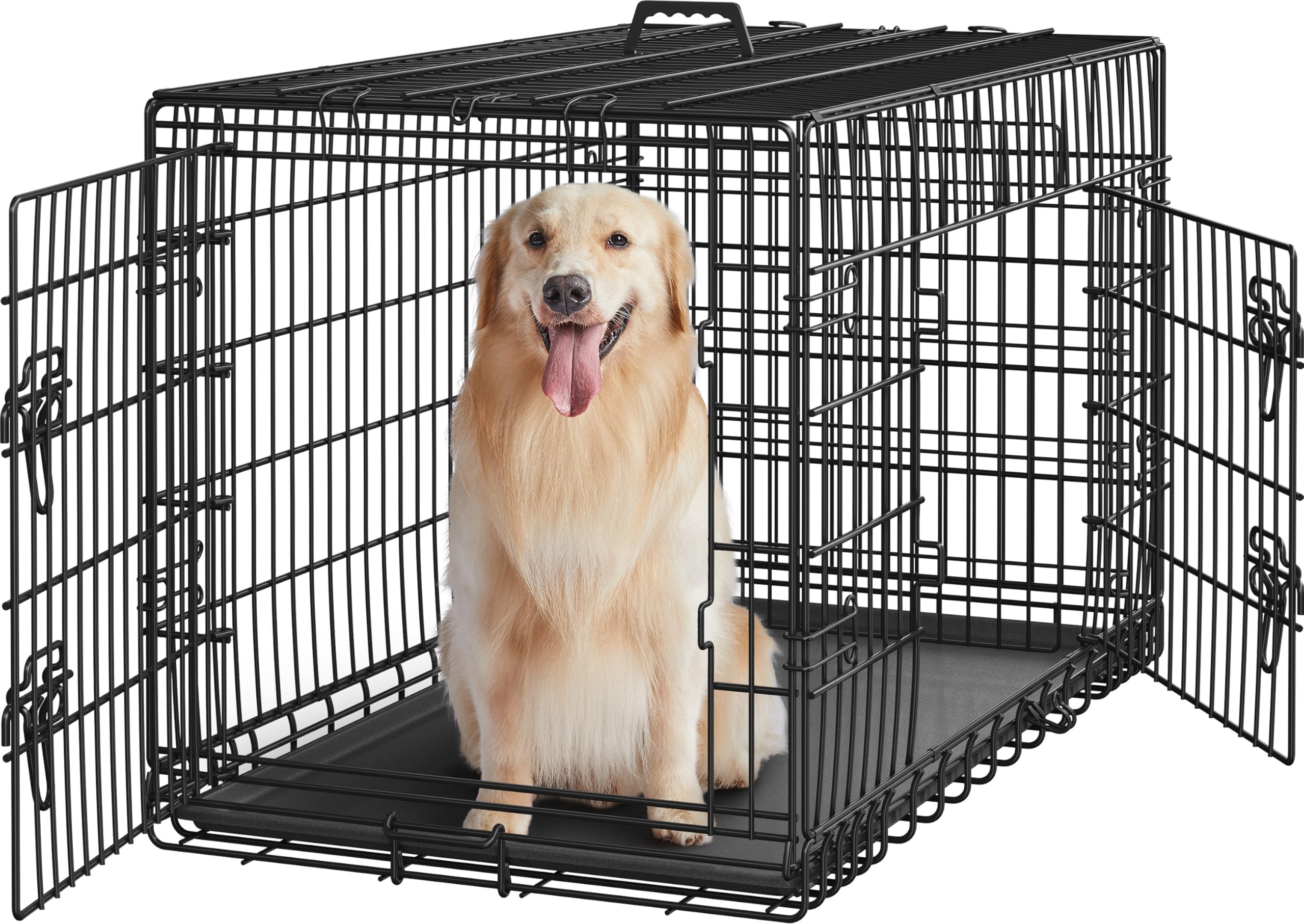Yaheetech 42 inch Double Door Dog Crate w/Divider for Puppy to Adult XL Collapsible Metal Crate with Removable Tray Wire Dog Ken