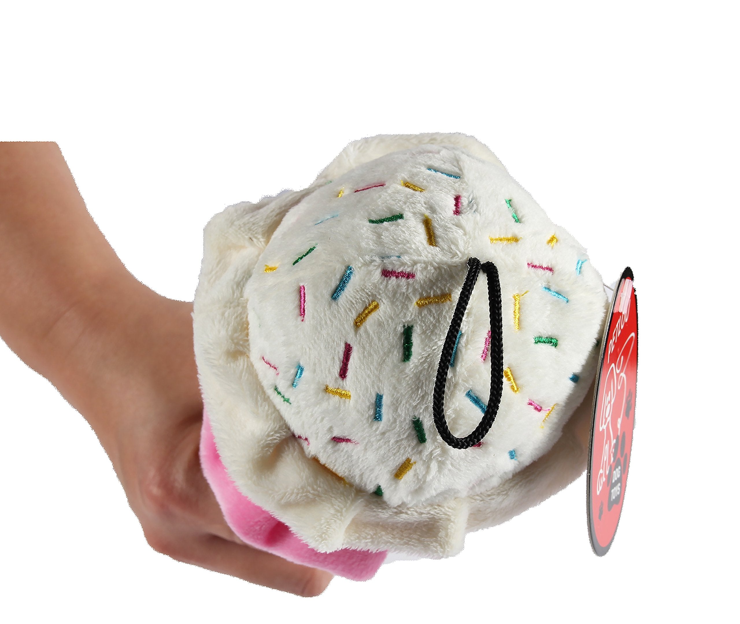 Petlou Durable Plush Dogs Squeak Toys. 10-Inch Ice Cream, All Breed Sizes